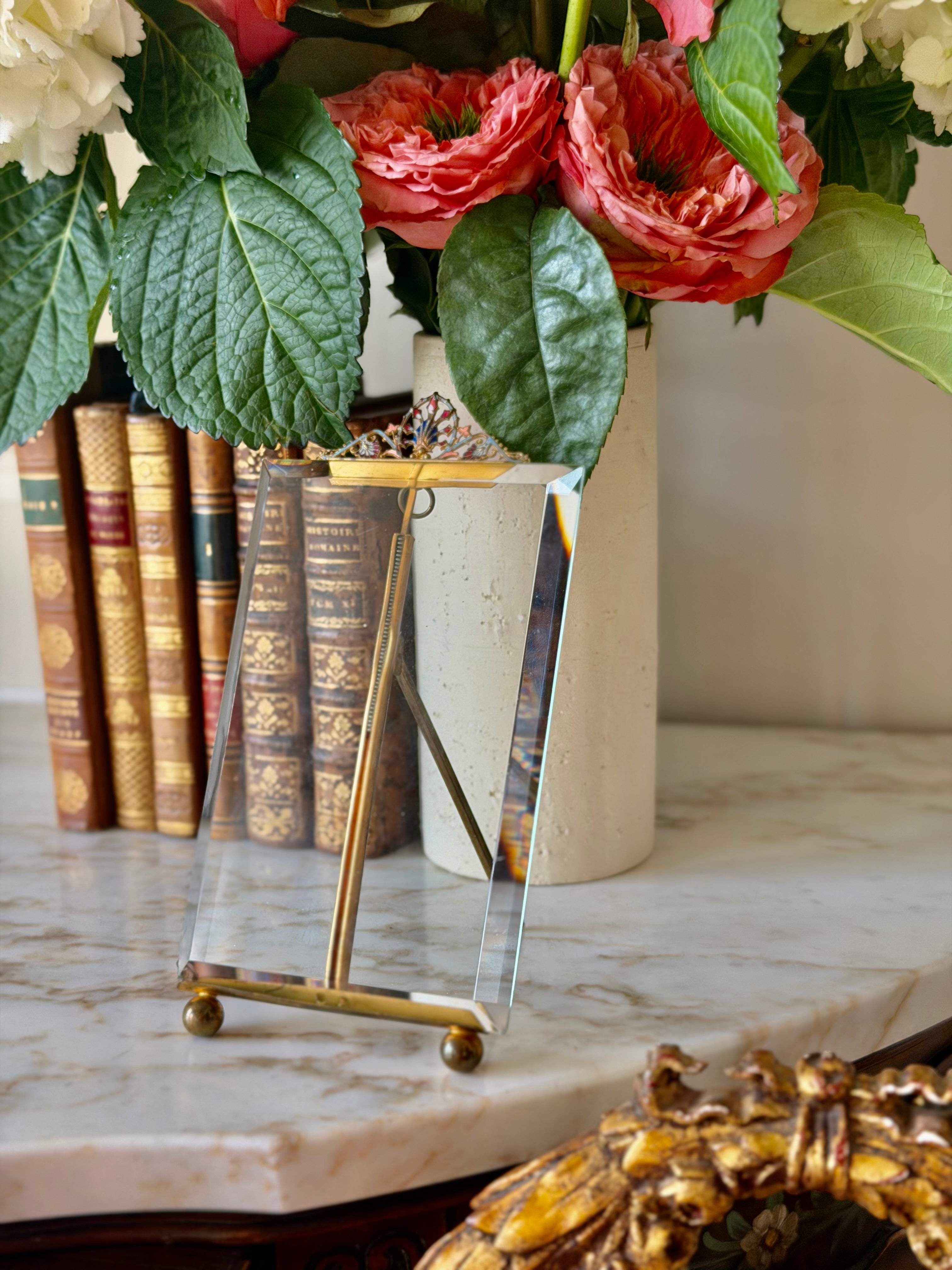 French Champlevé Enamel & Beveled Glass Picture Frame