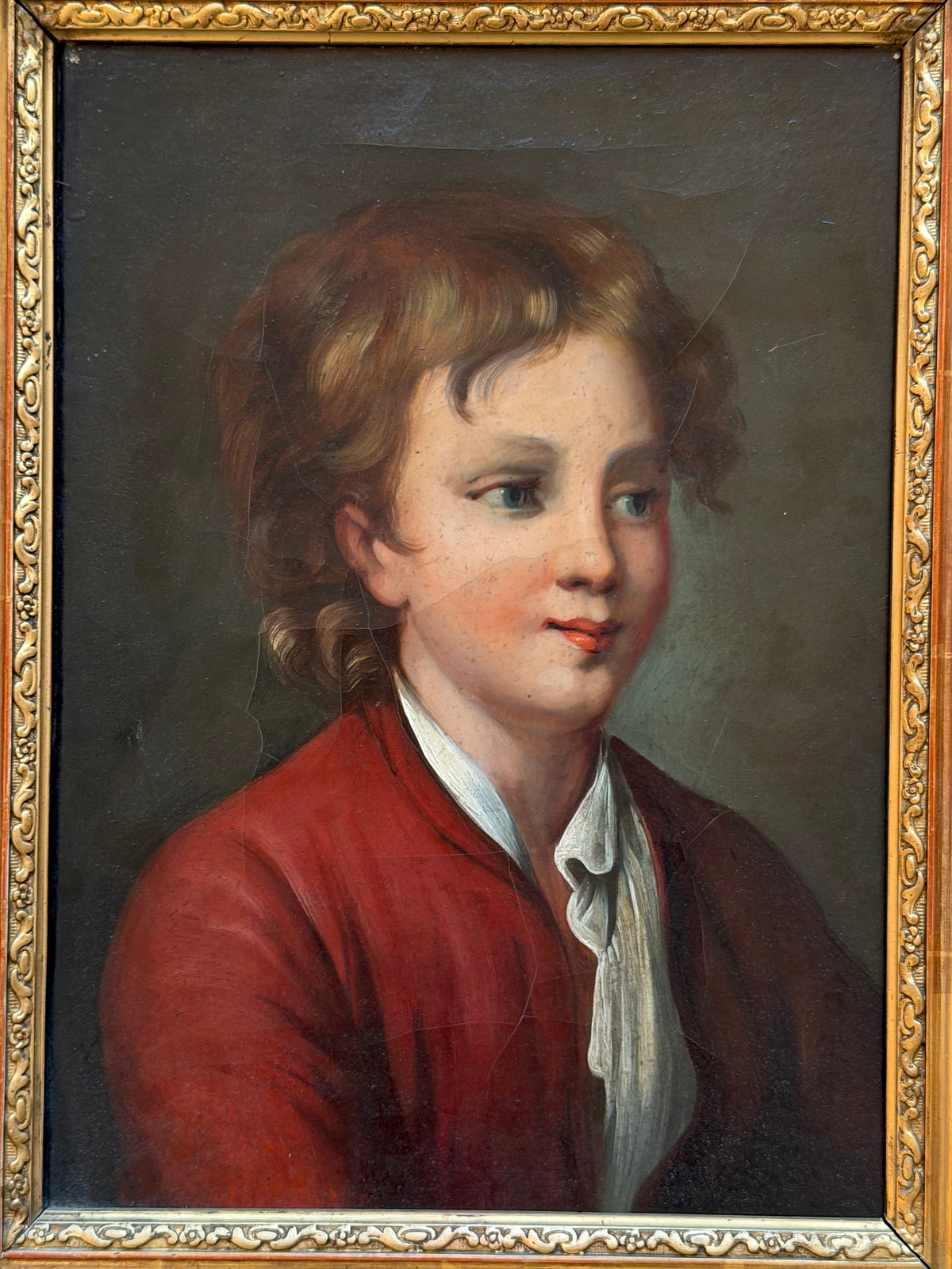 Antique Oil Portraits on Canvas of a Young boy & Girl in Giltwood Frames