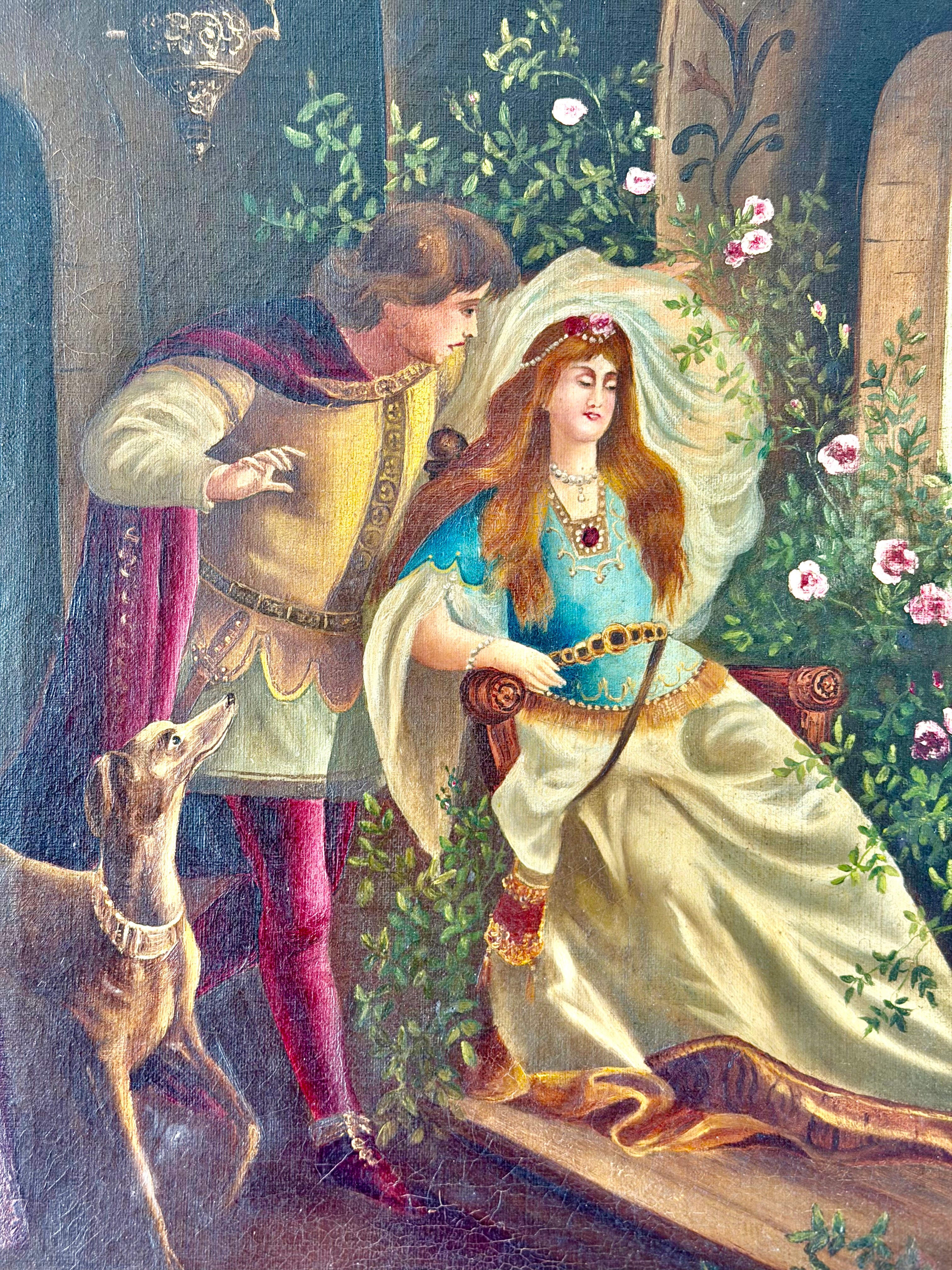 Late 19th Century Romantic Courtship Oil Painting