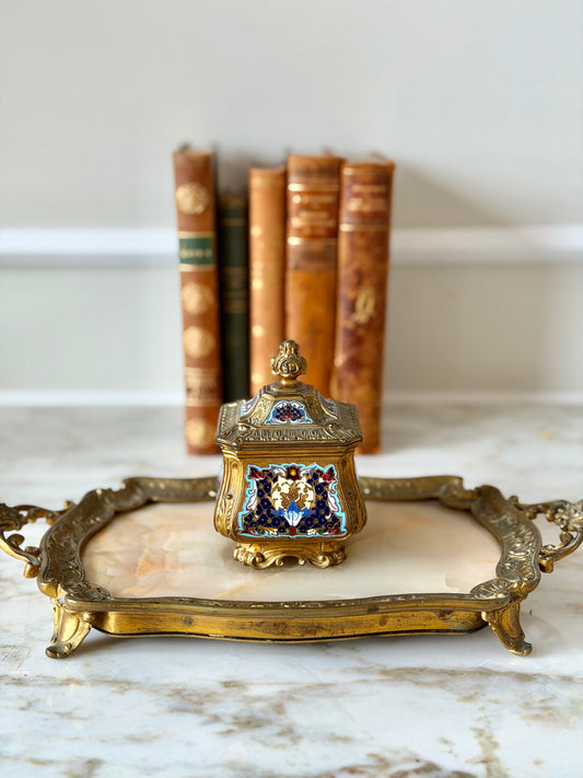 Gilt bronze, champlevé, and onyx inkwell
