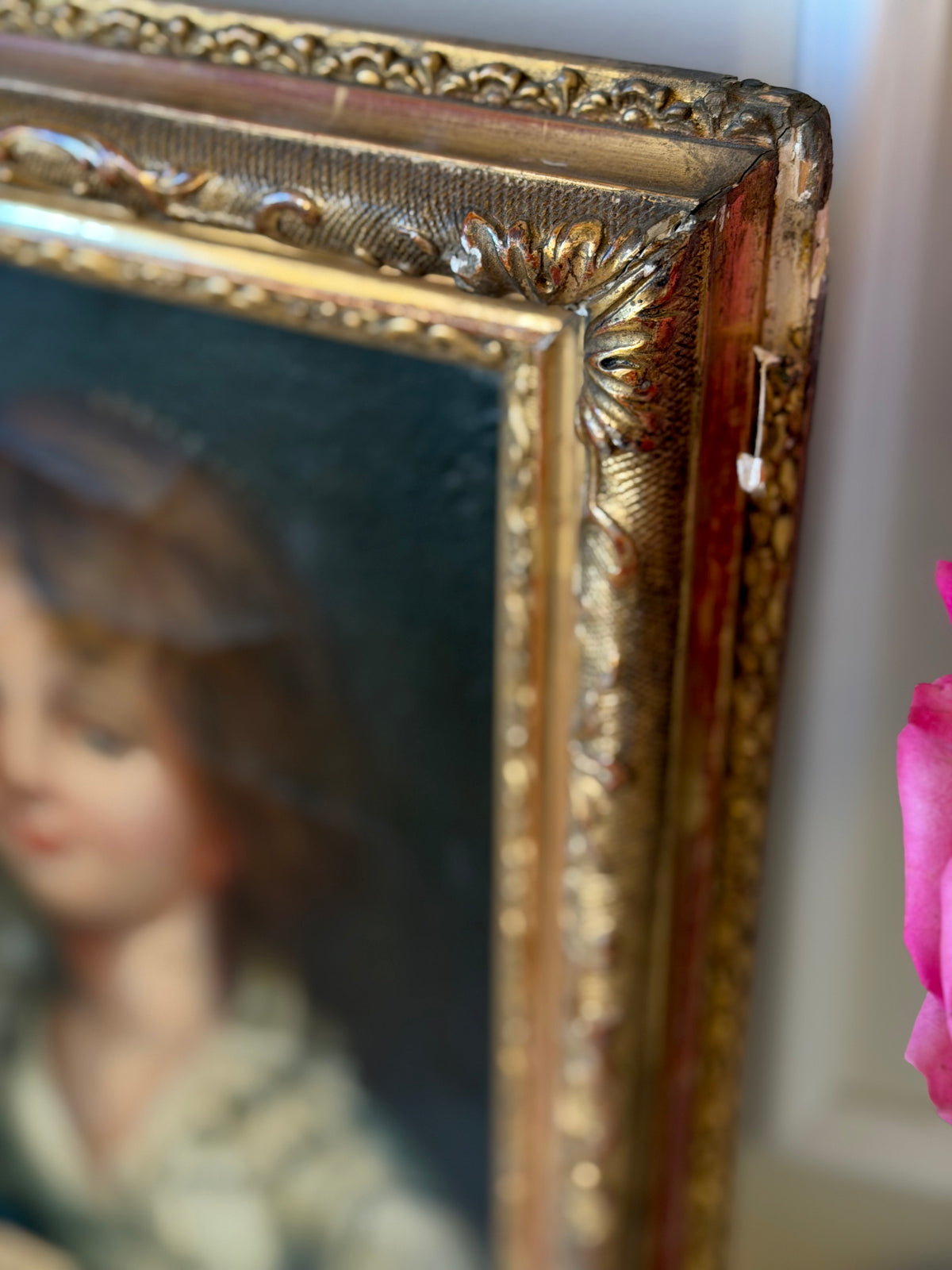 Antique Oil Portraits on Canvas of a Young boy & Girl in Giltwood Frames