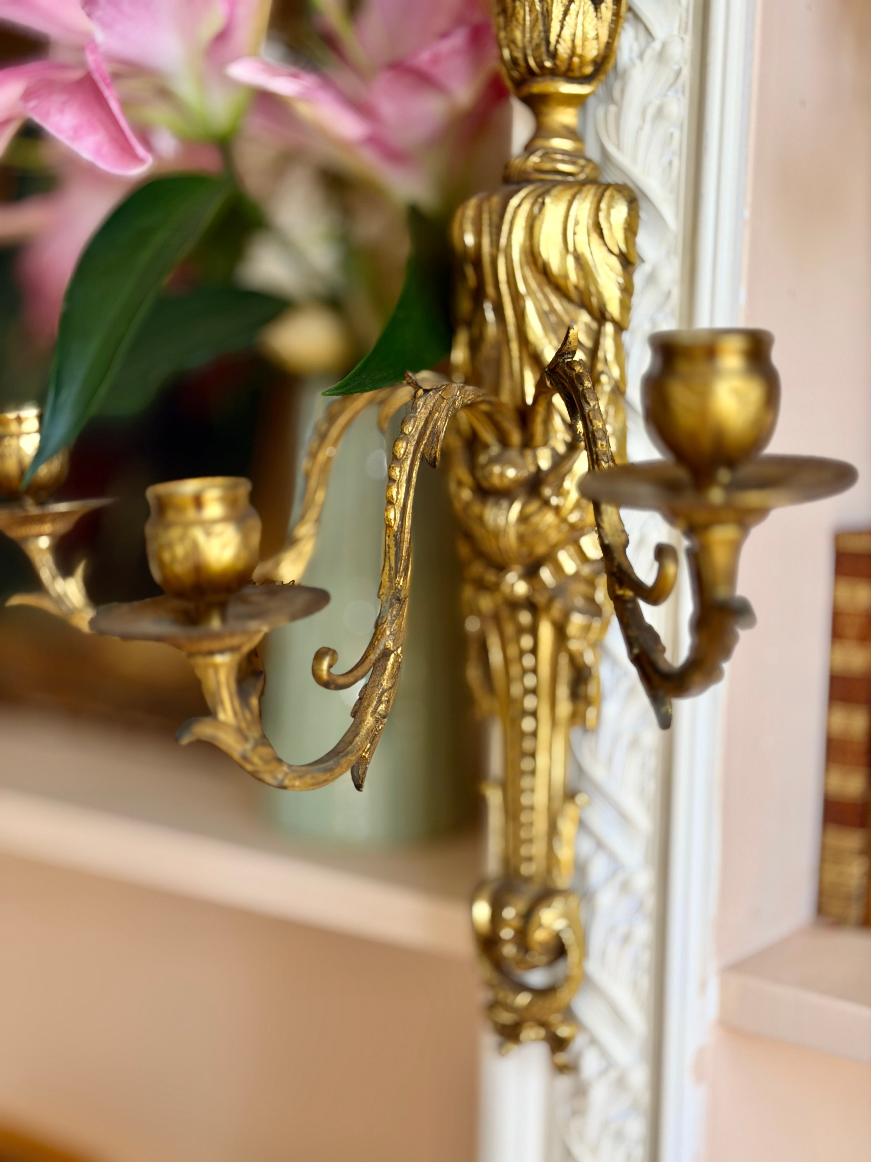 Louis XVI Style Gilt Brass Wall Sconces