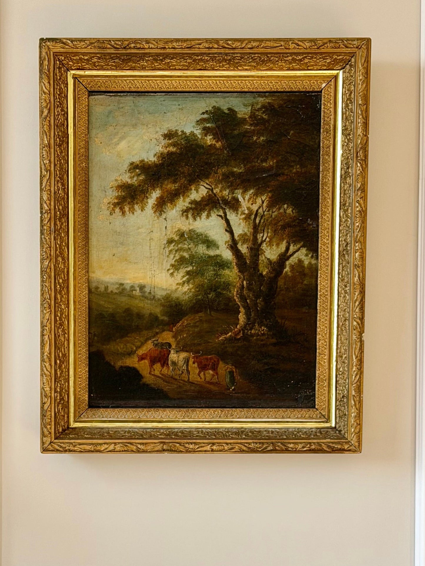 Antique Pastoral landscape- oil on canvas (fixed to board)