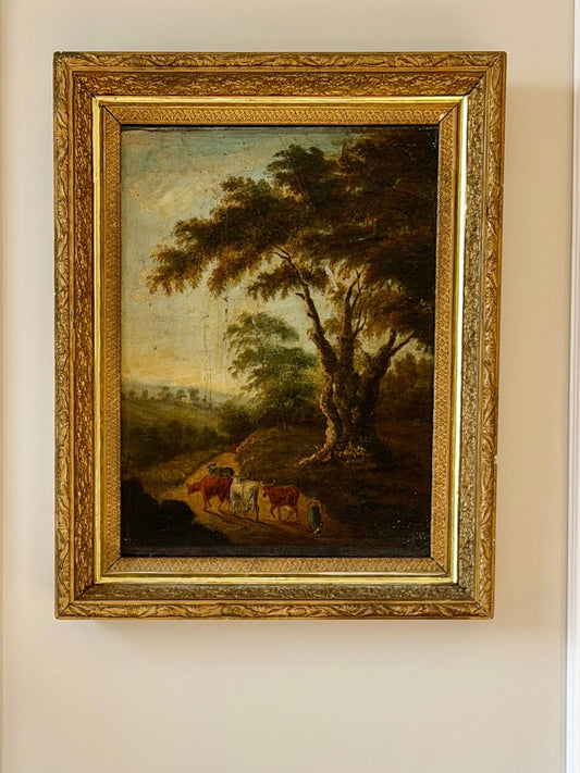 Antique Pastoral landscape- oil on canvas (fixed to board)