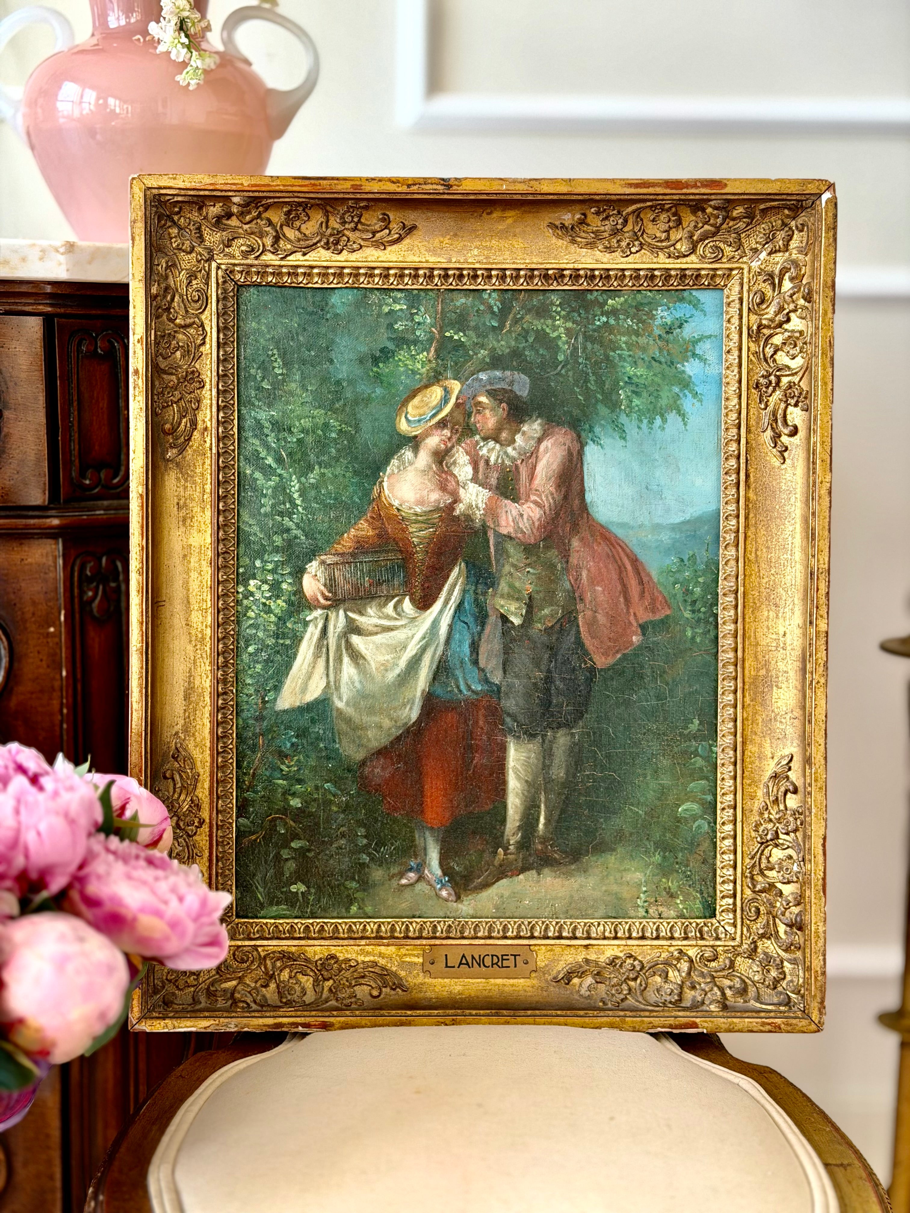 French Courting Scene Oil Painting After Nicolas Lancret