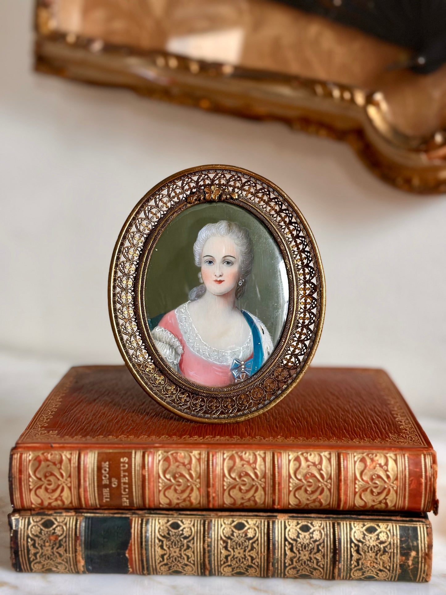 Oval Miniature Portrait in Ornate Brass Frame