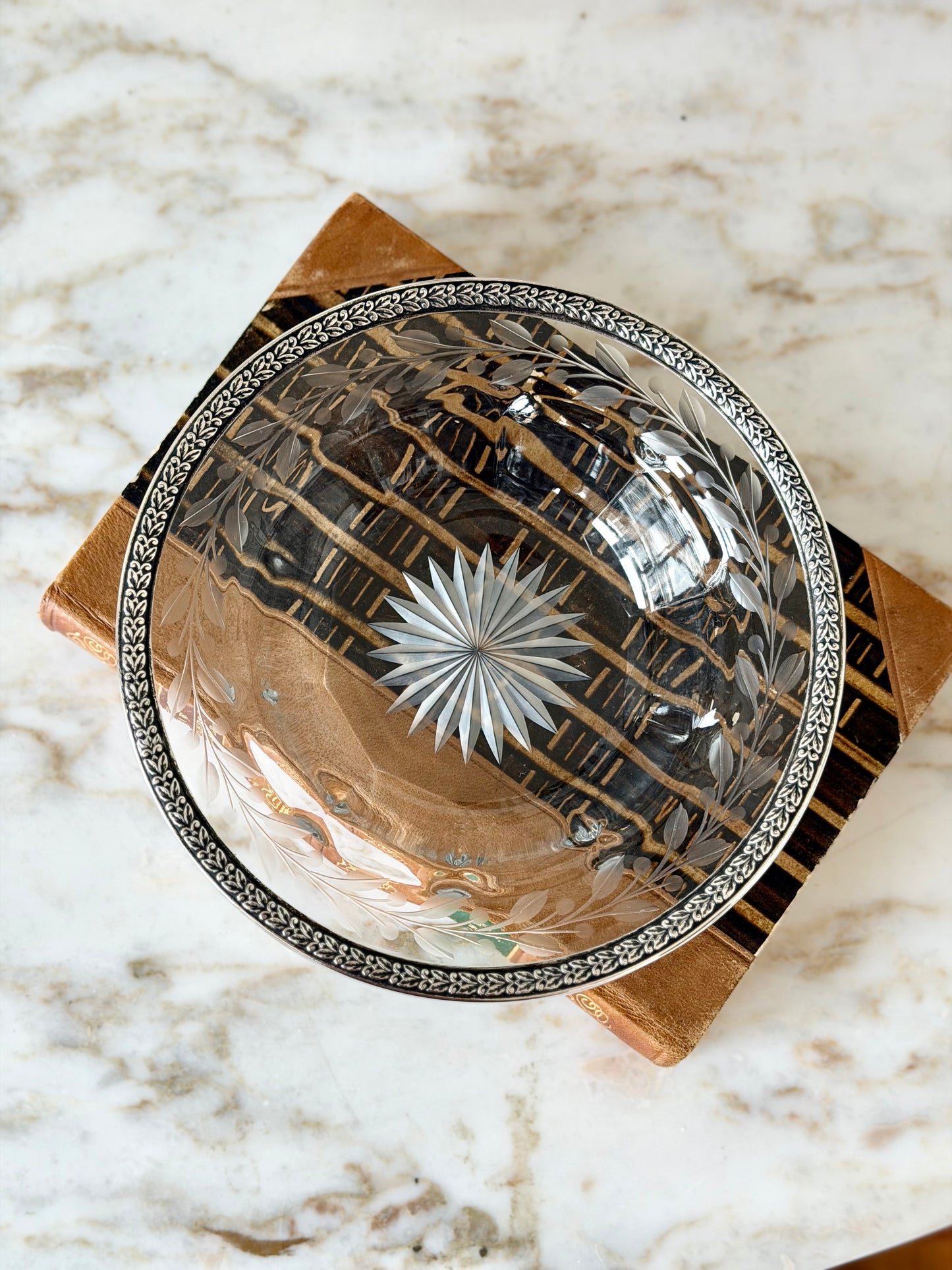 Cut crystal and sterling mounted bowl