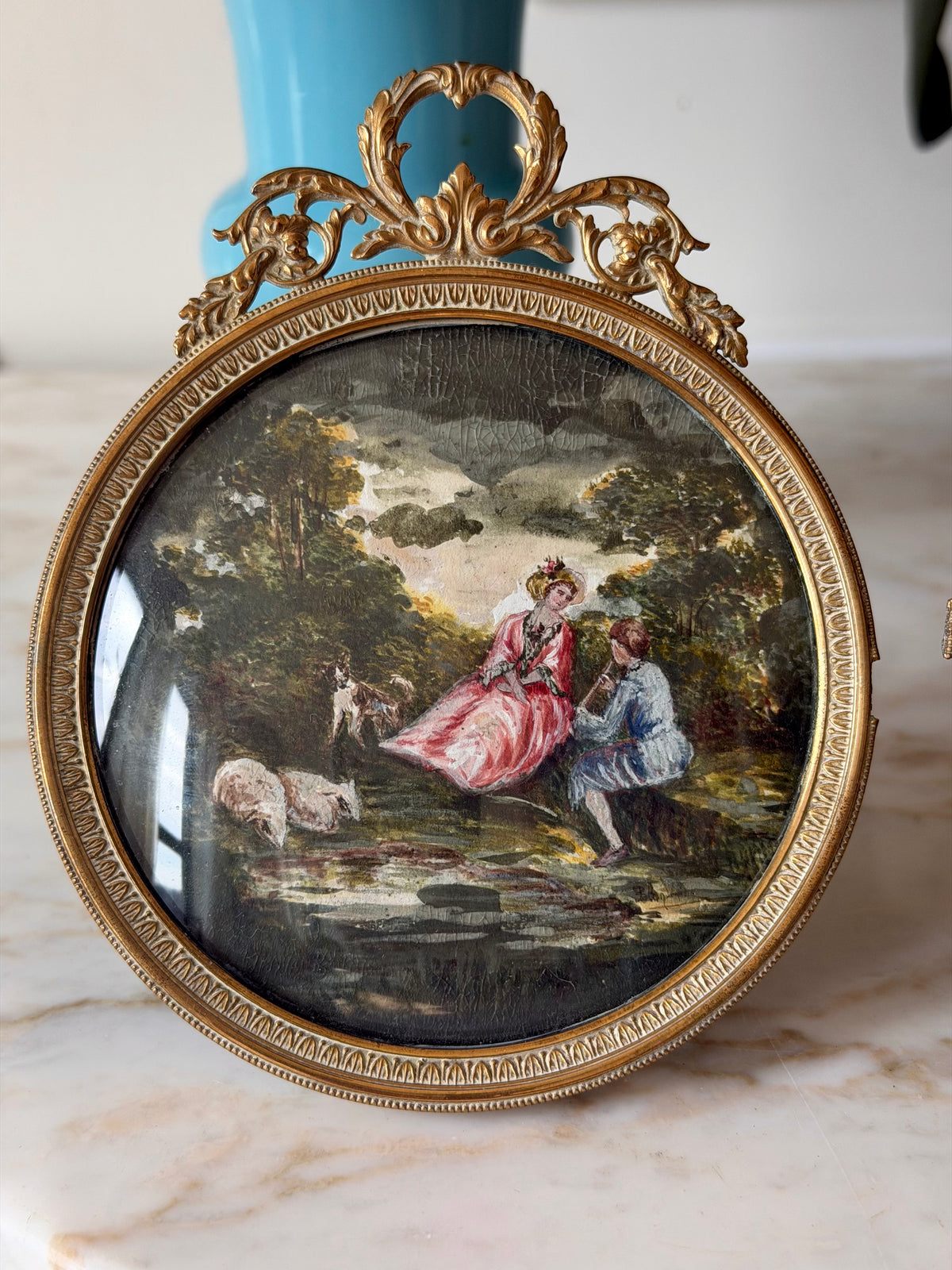 Pair of Gilt Bronze Framed Courting Scenes