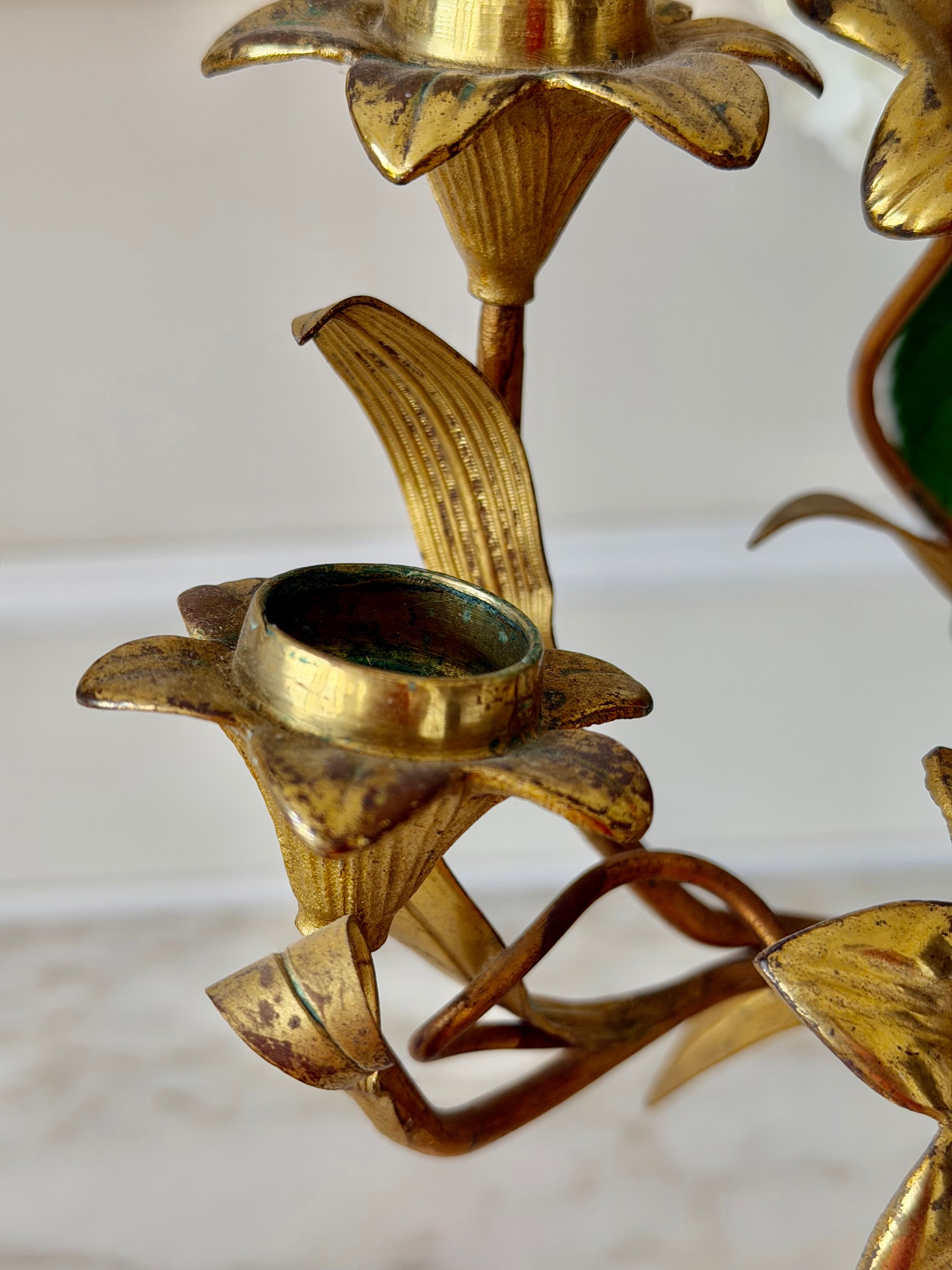 Pair of French Gilt Brass Floral Candelabras