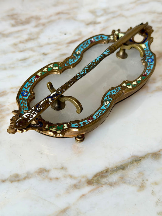 Champlevé and onyx quill stand