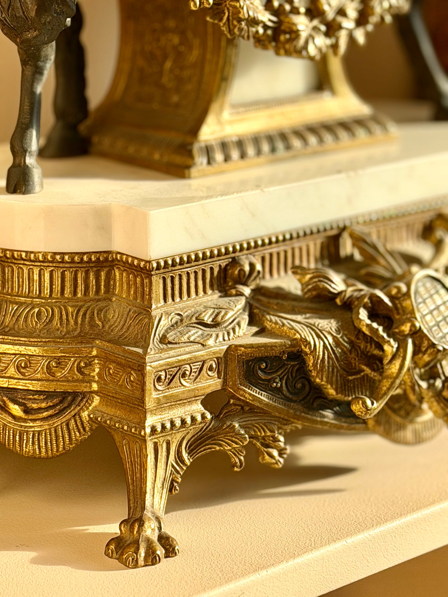 Heavy gilt bronze and marble clock