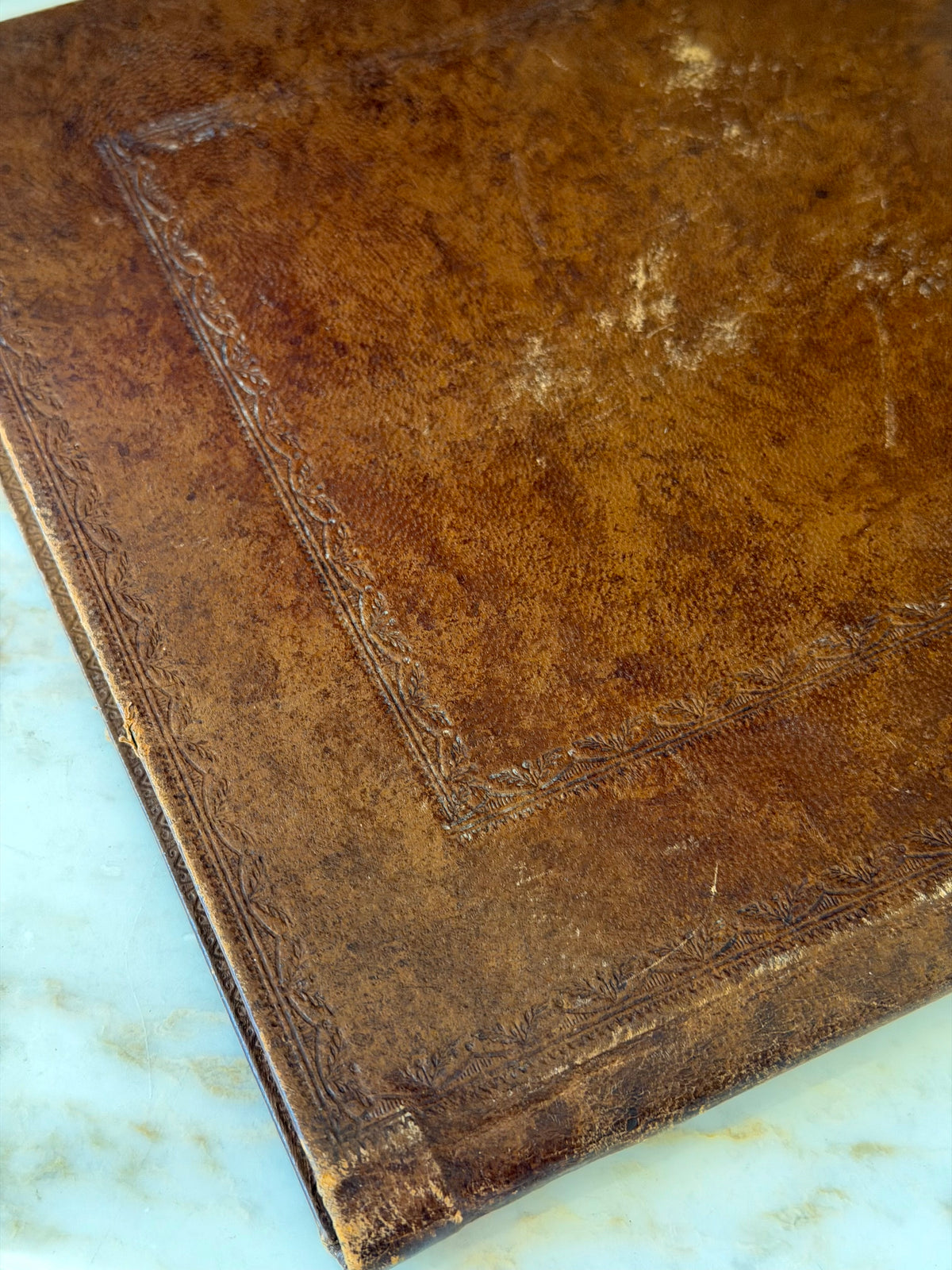 Leather Writing Desk Blotter Folder with Gilt Crest & Border