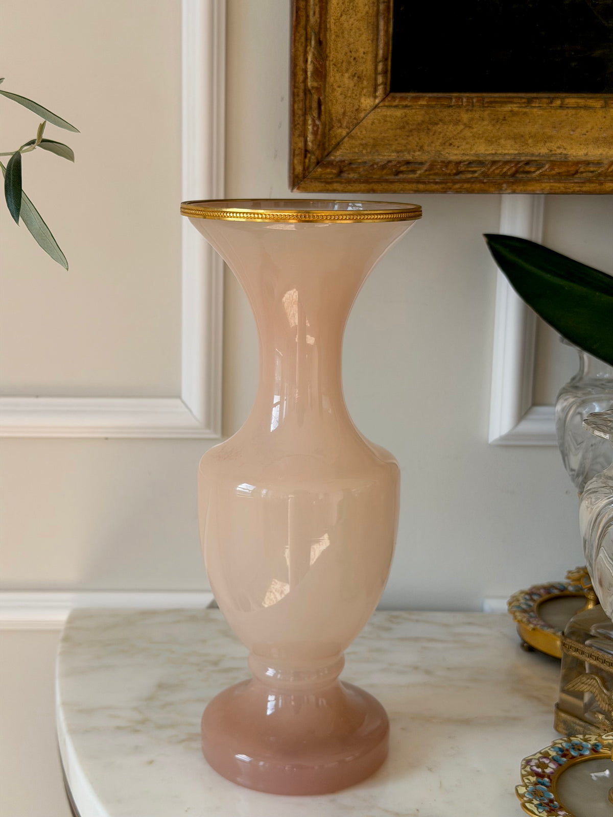 Pink Opaline Vase with Gilt Bronze Trim