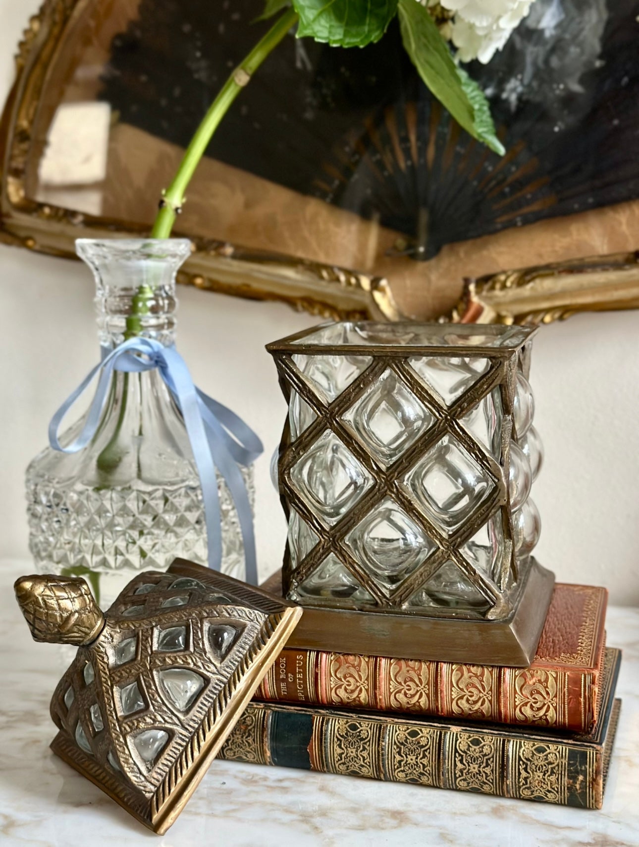 Bubble Glass & Gilt Bronze Lattice Jar
