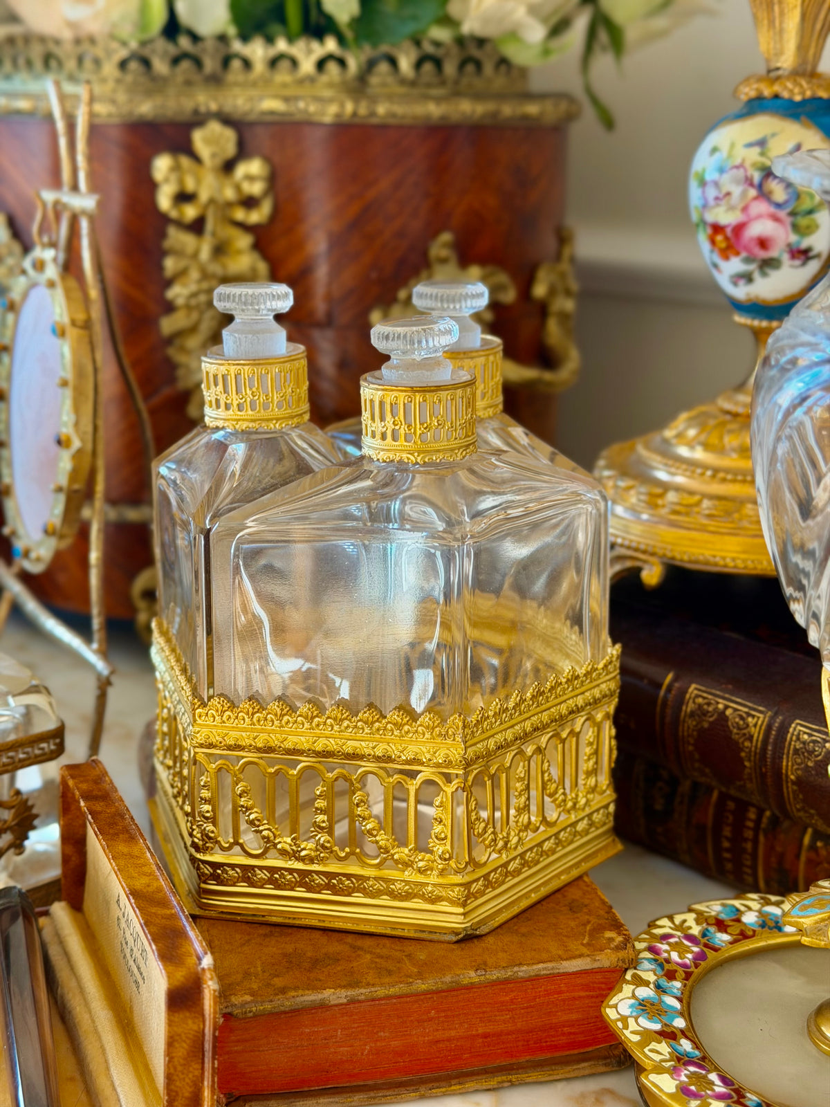 Triple Crystal Cabaret a Parfums with Gilt Bronze Mounts