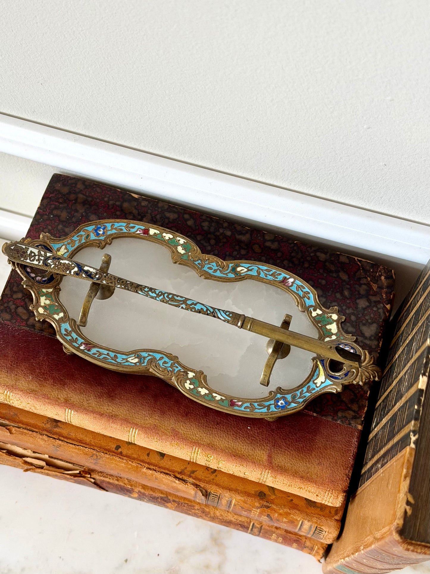 Champlevé and onyx quill stand
