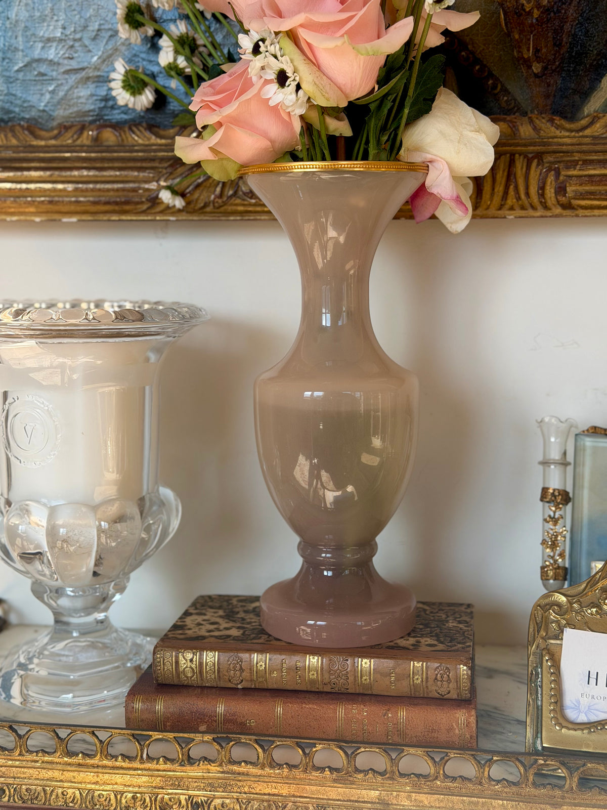 Pink Opaline Vase with Gilt Bronze Trim