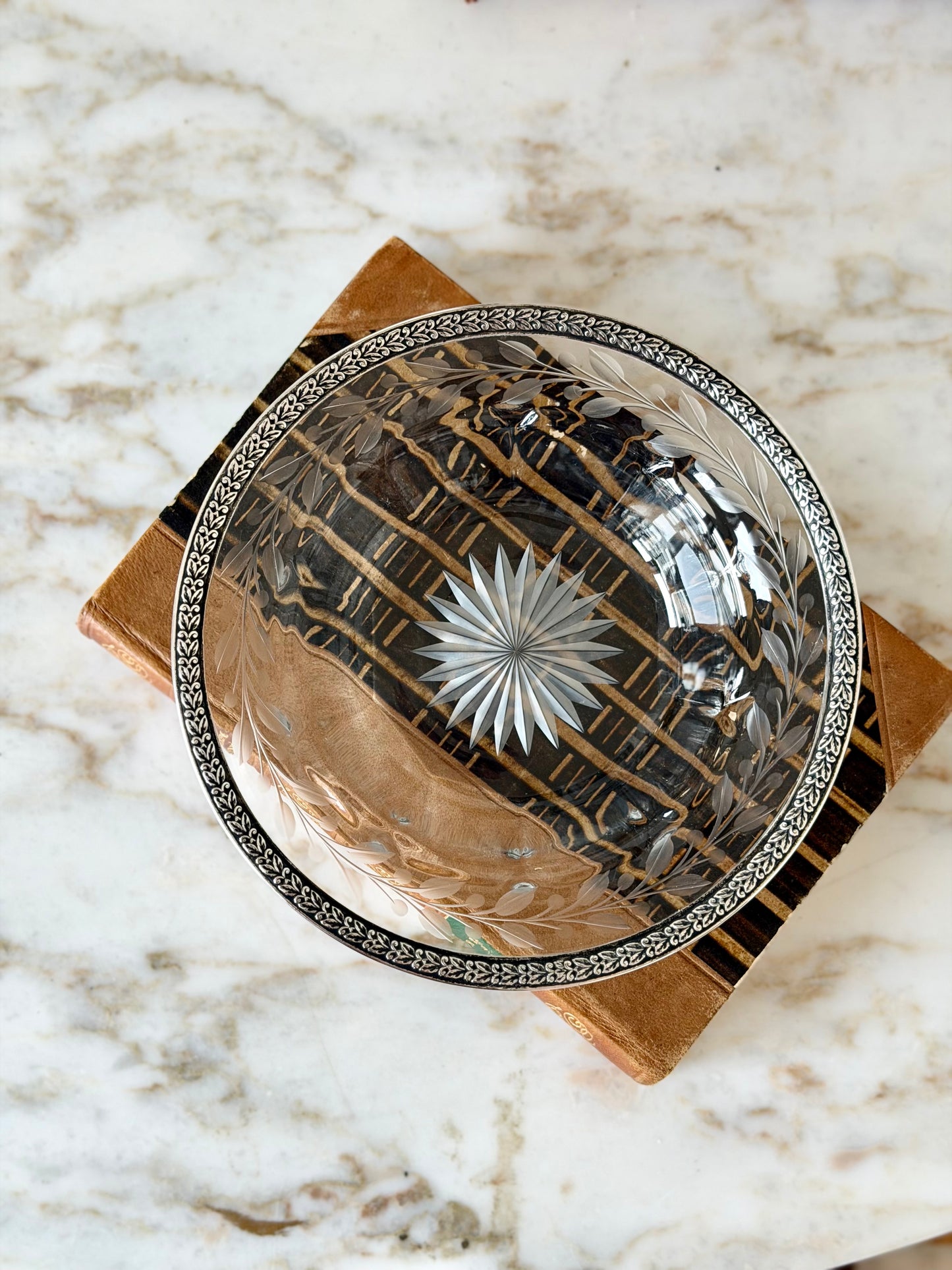 Cut crystal and sterling mounted bowl
