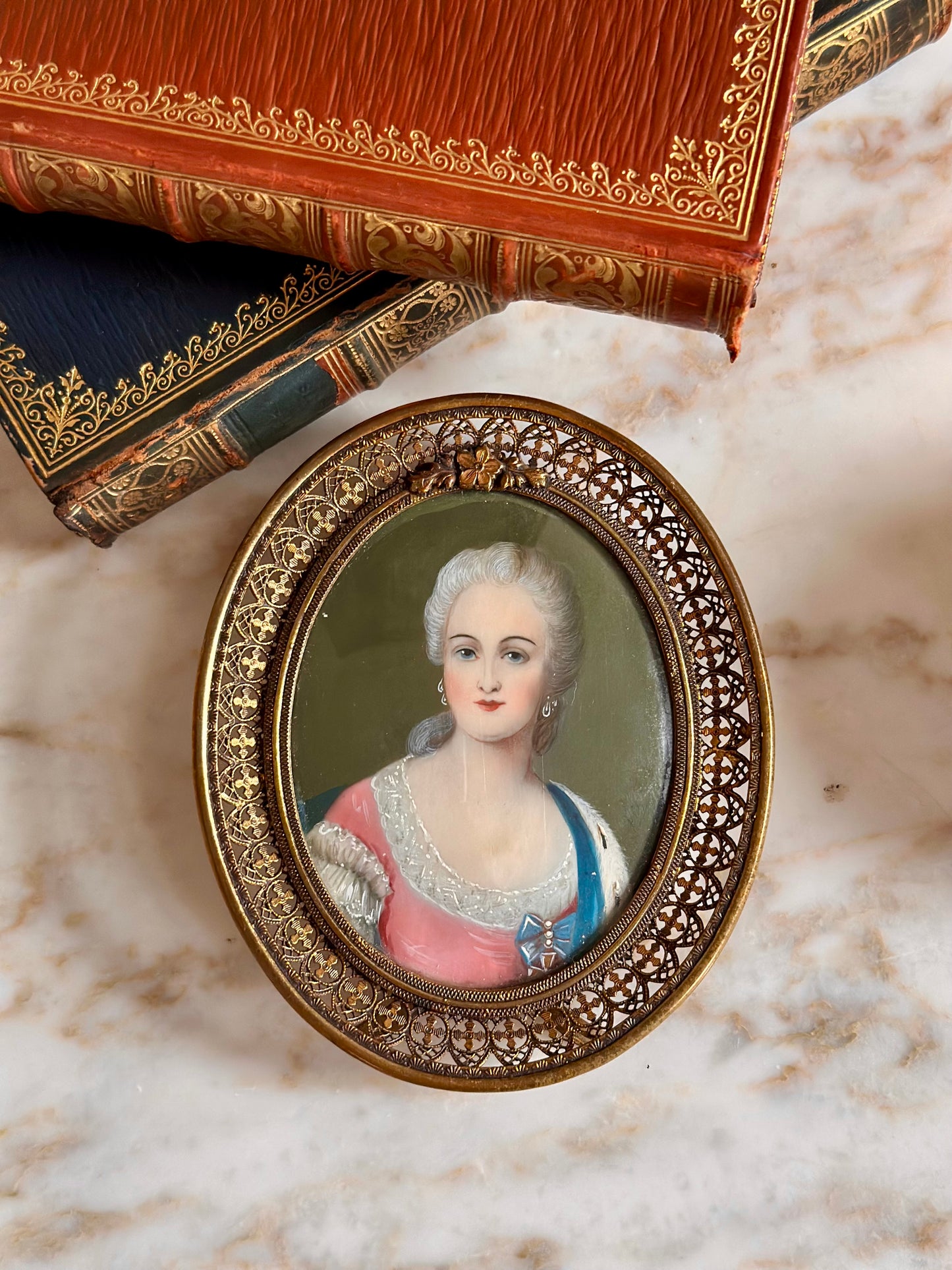 Oval Miniature Portrait in Ornate Brass Frame