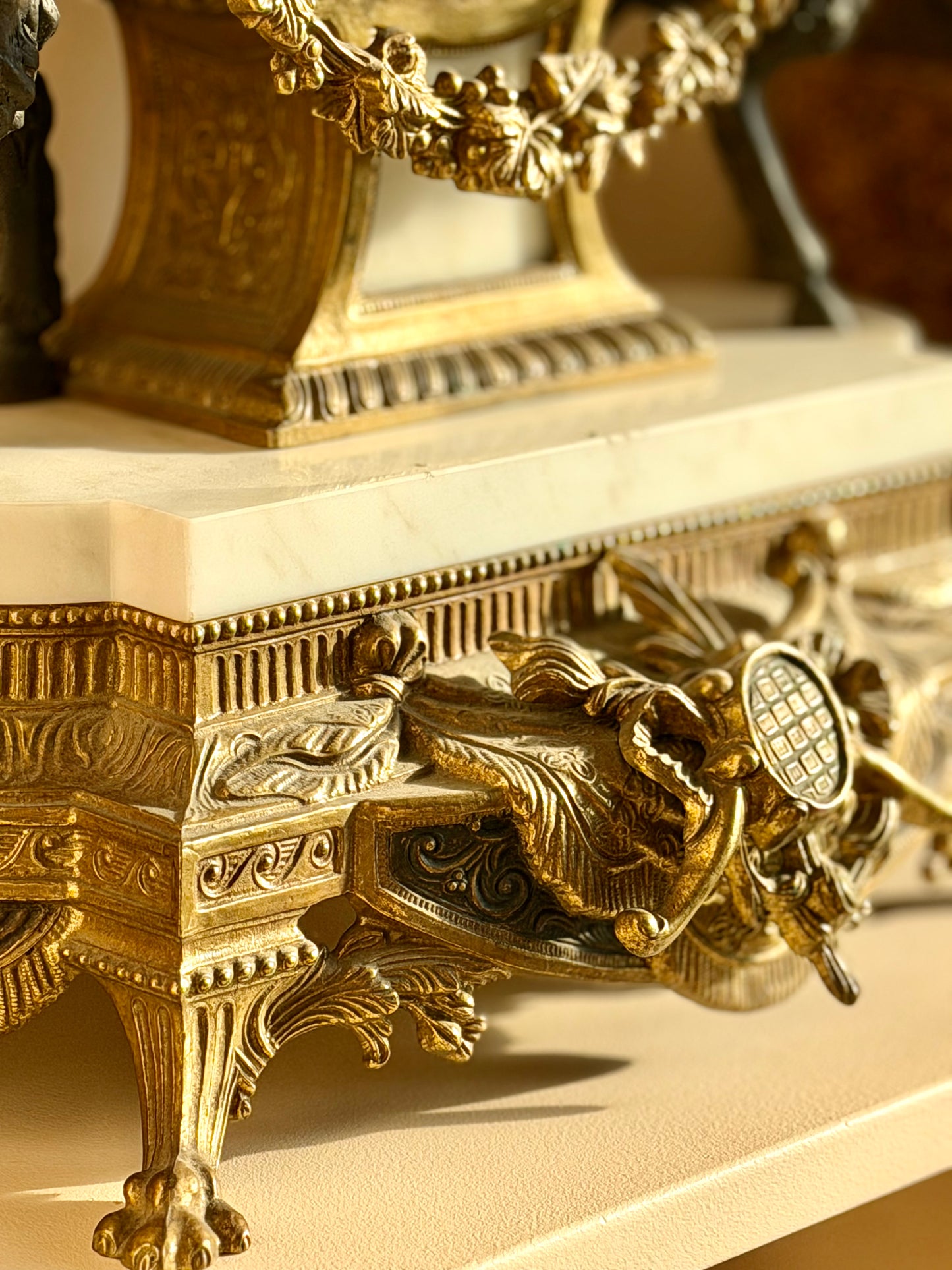 Heavy gilt bronze and marble clock