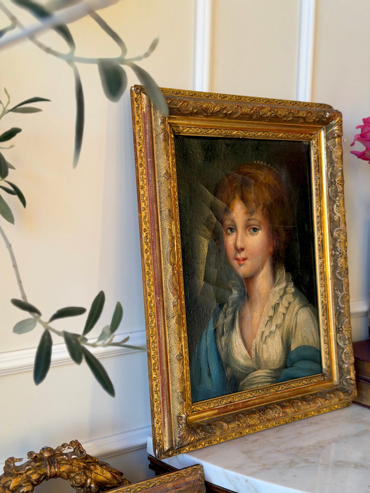 Antique Oil Portraits on Canvas of a Young boy & Girl in Giltwood Frames