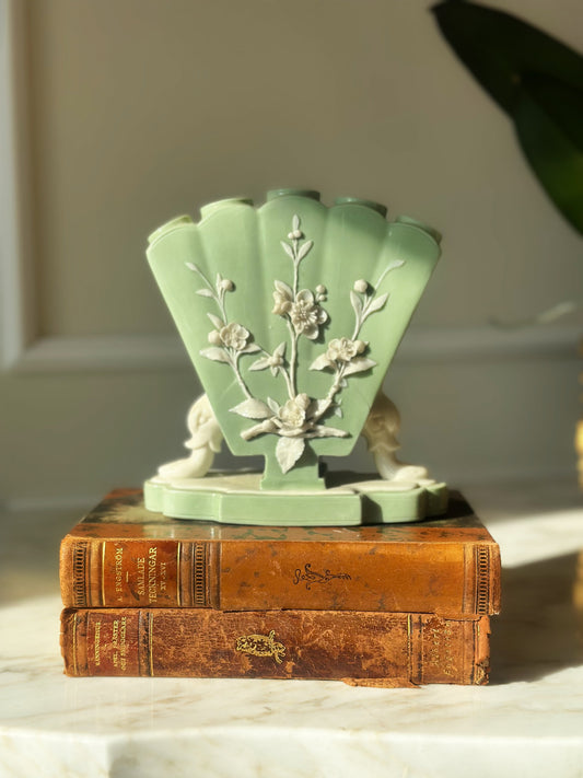 Antique Minton Green Relief Finger Vase