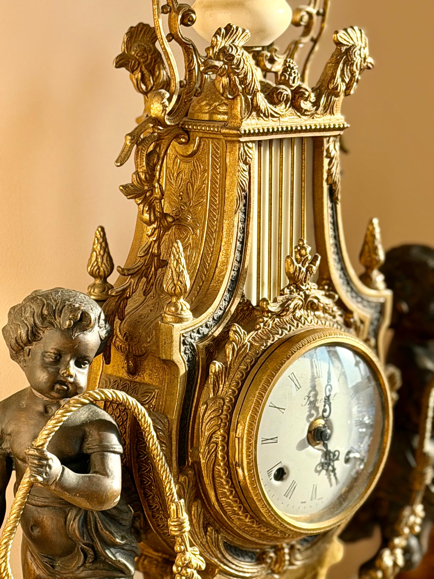 Heavy gilt bronze and marble clock