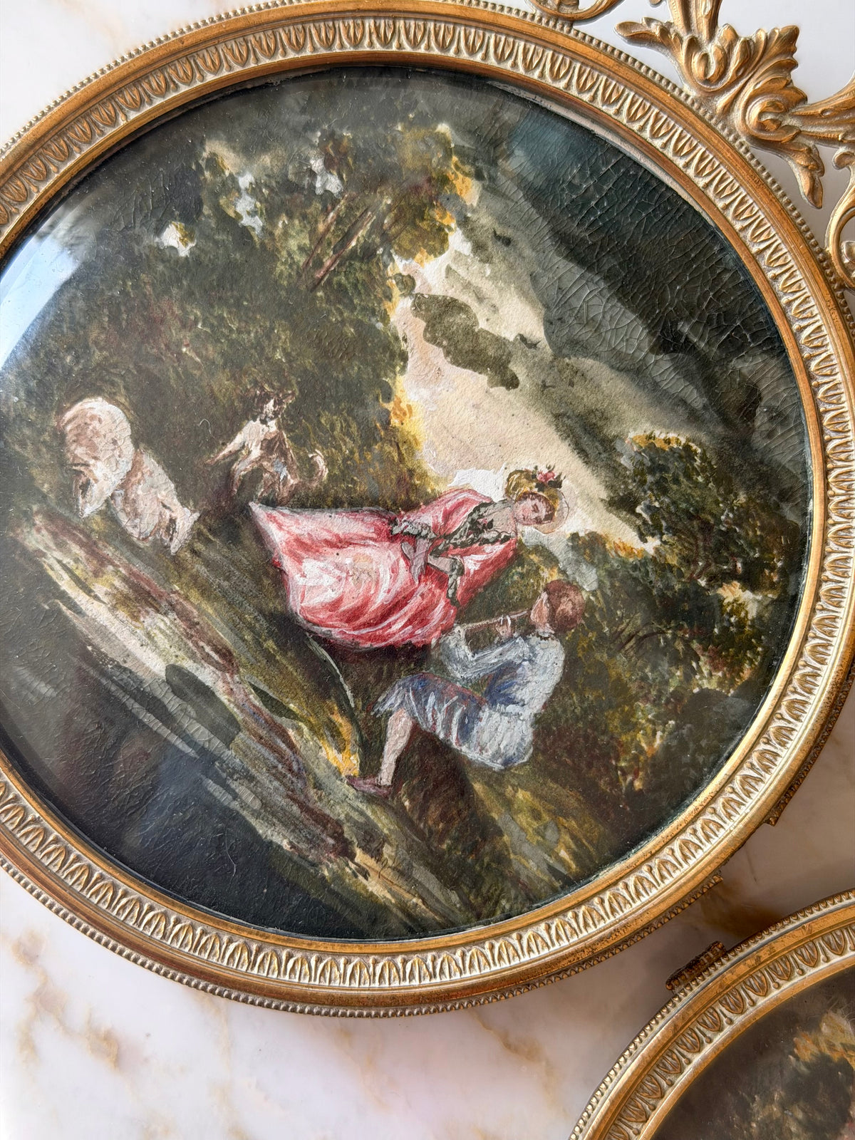 Pair of Gilt Bronze Framed Courting Scenes