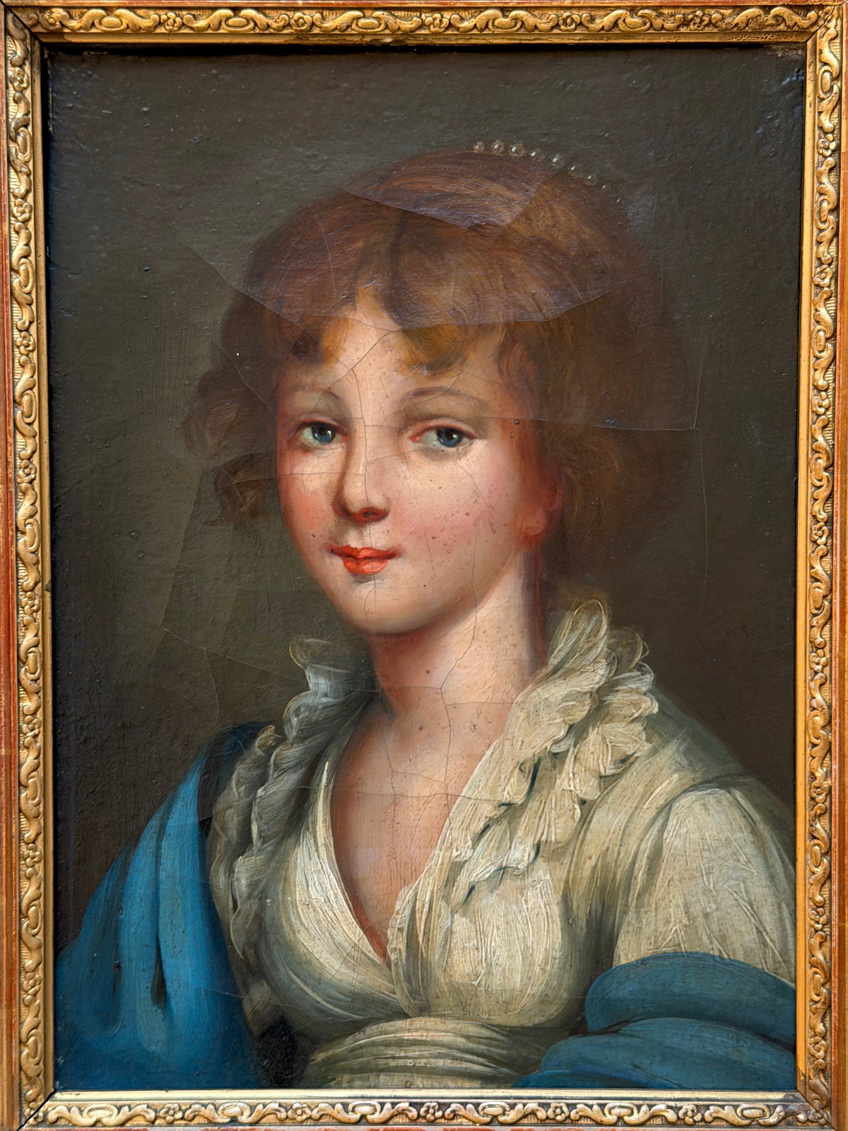 Antique Oil Portraits on Canvas of a Young boy & Girl in Giltwood Frames