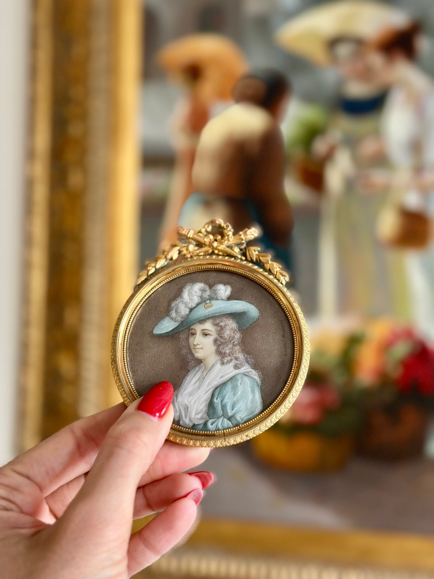 Antique French Hand-Painted Portrait Miniature