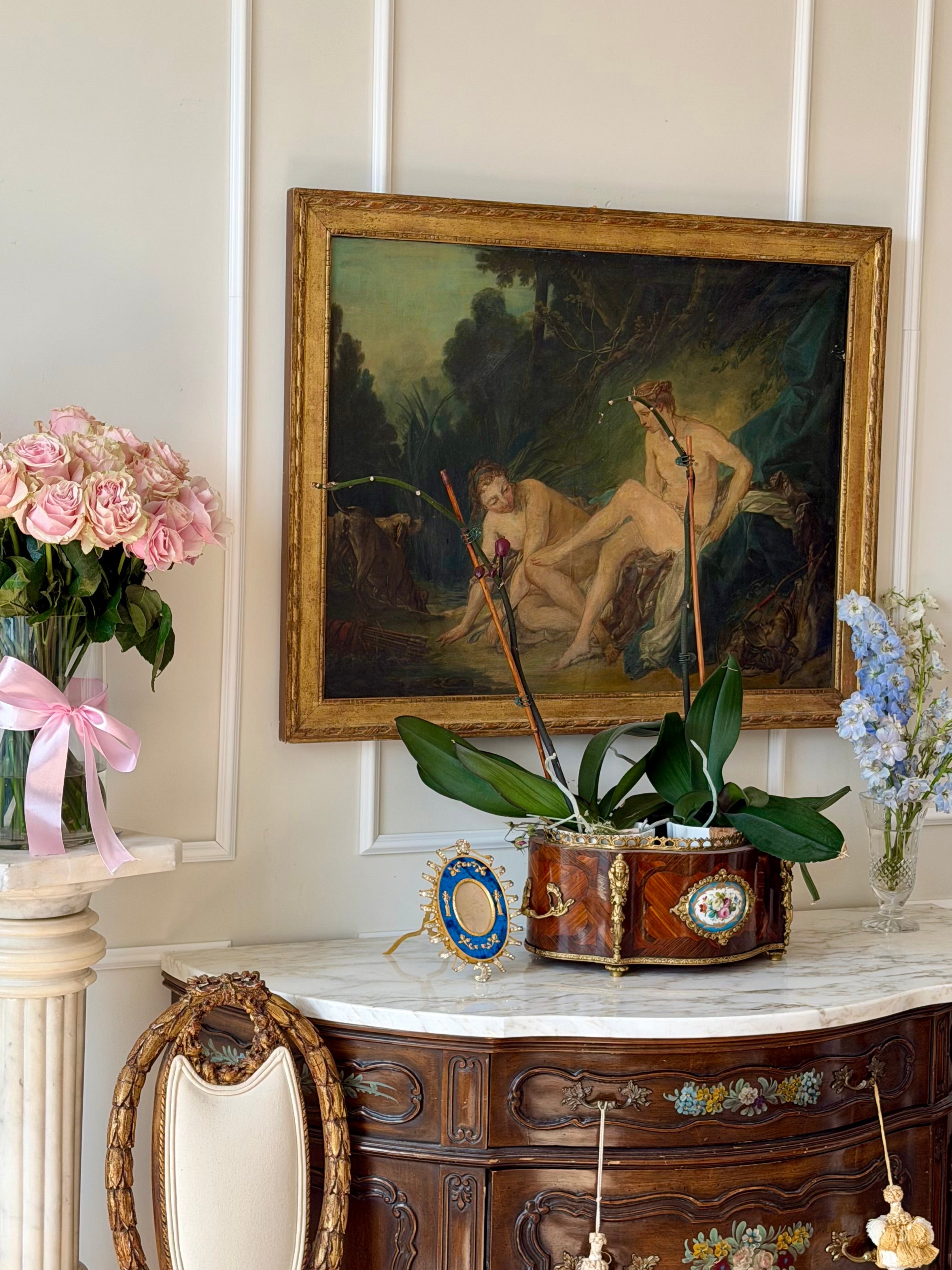 Diana After The Bath, antique framed oil on canvas