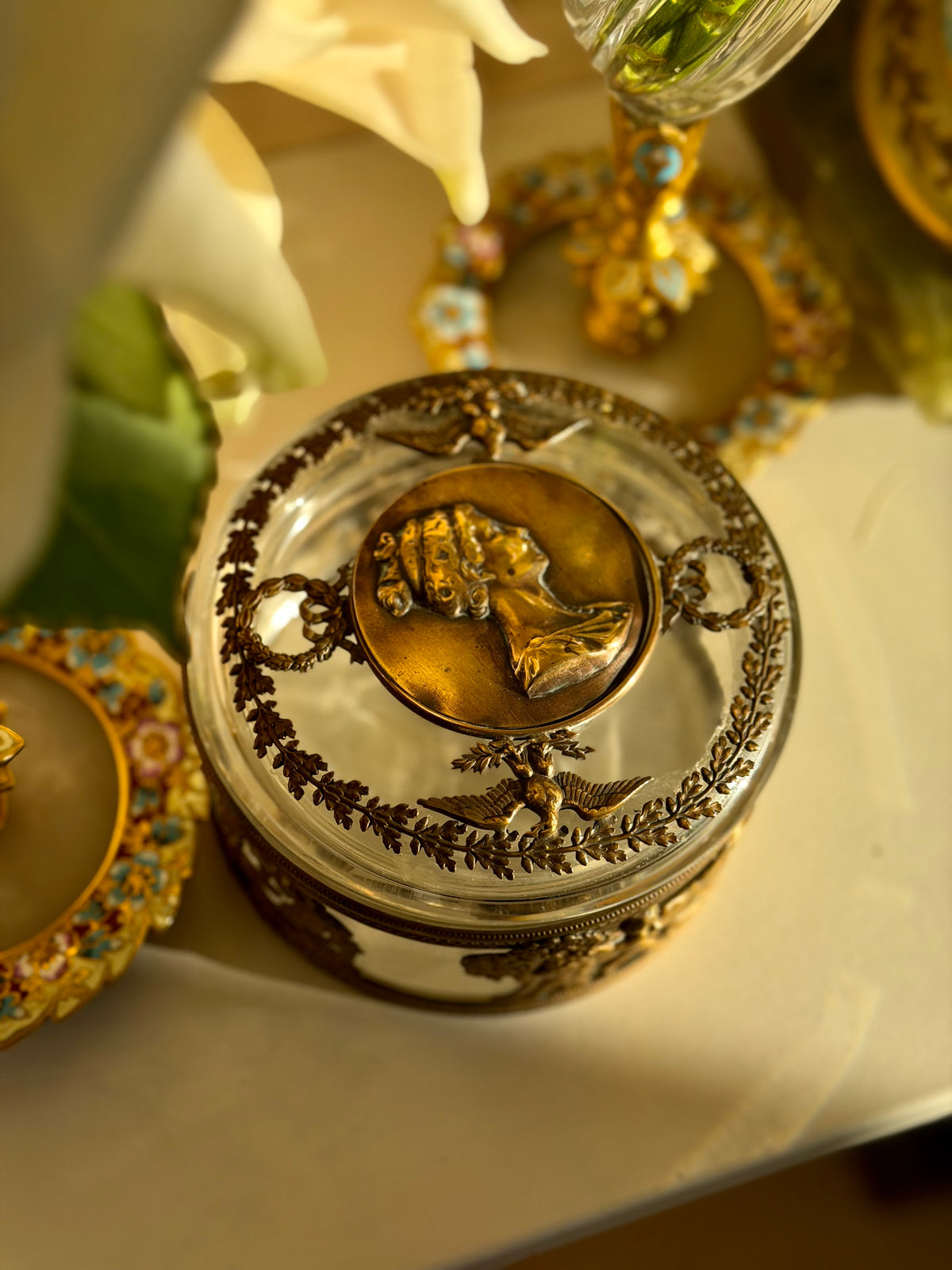 Crystal Box with Gilt Bronze Mounts and Cameo Bust Lid