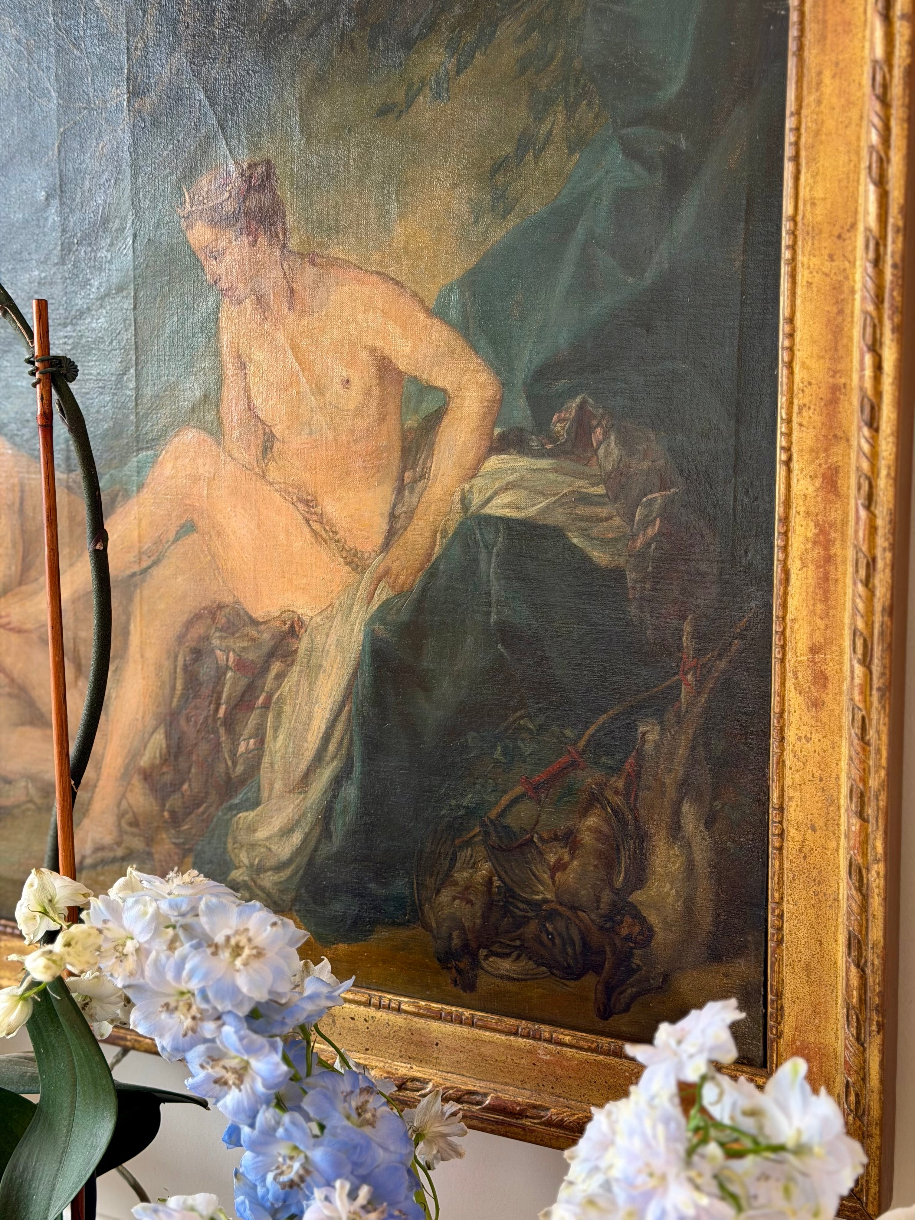 Diana After The Bath, antique framed oil on canvas