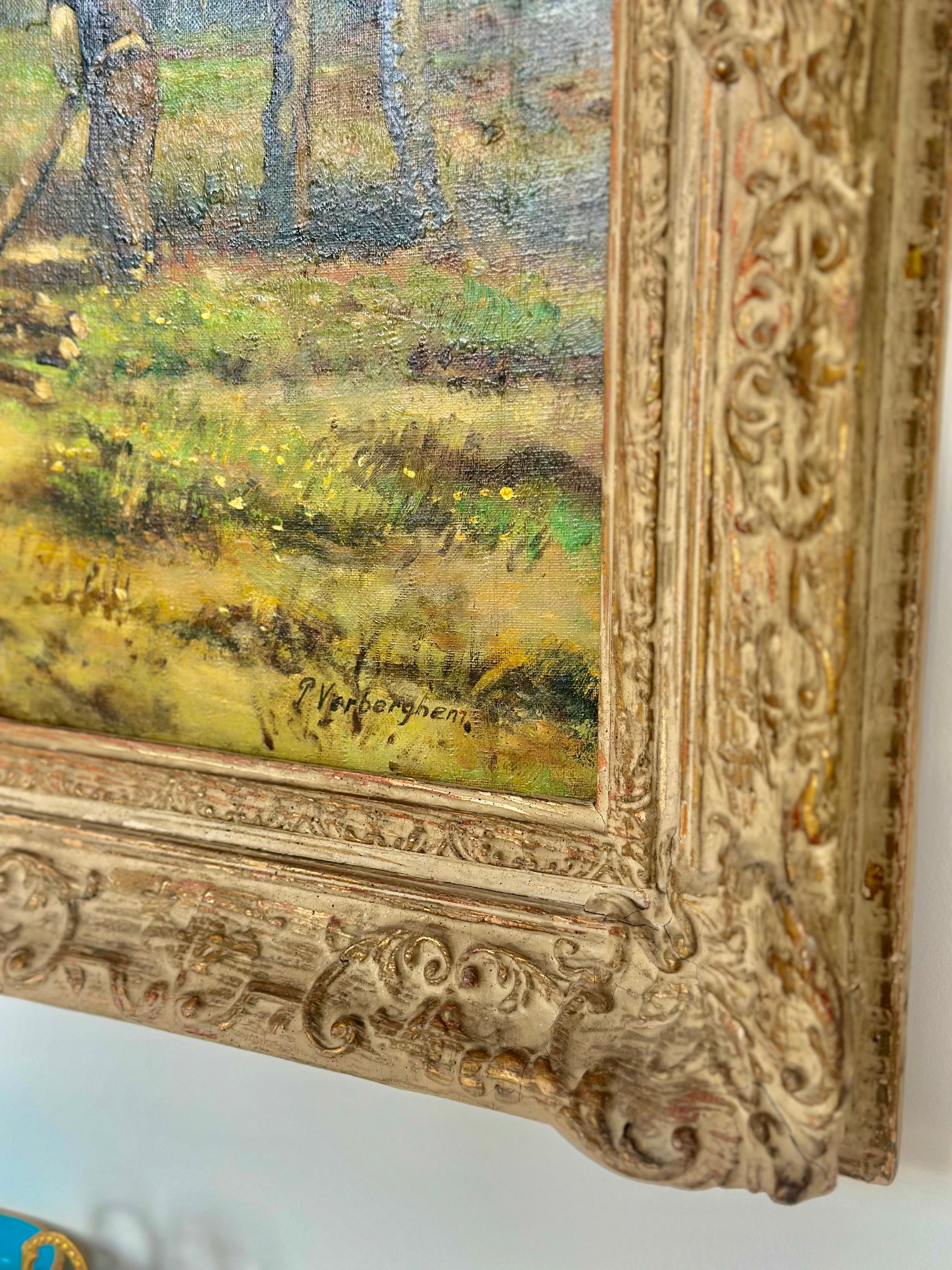 Antique Pastoral Landscape Oil on Canvas