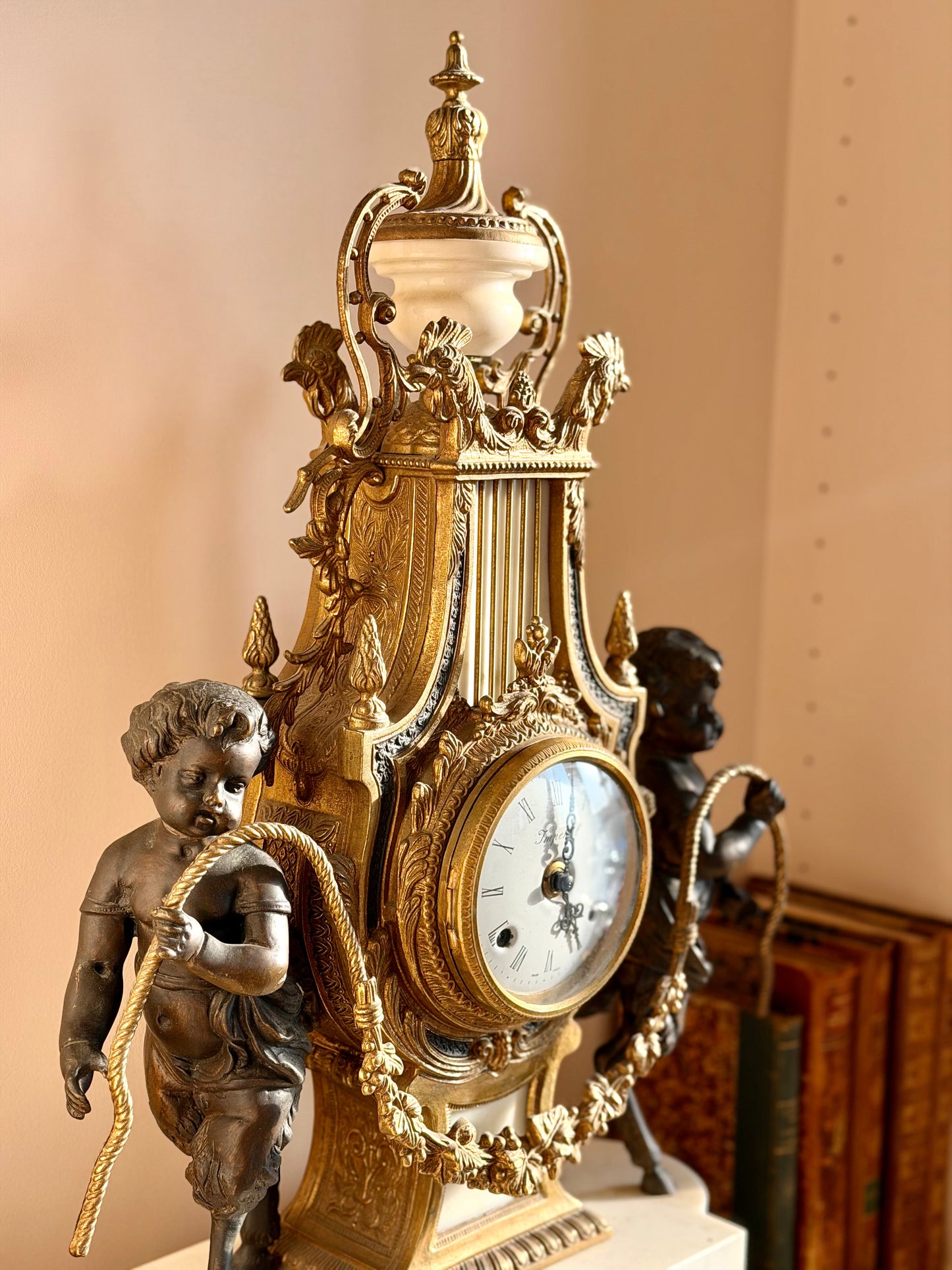 Heavy gilt bronze and marble clock