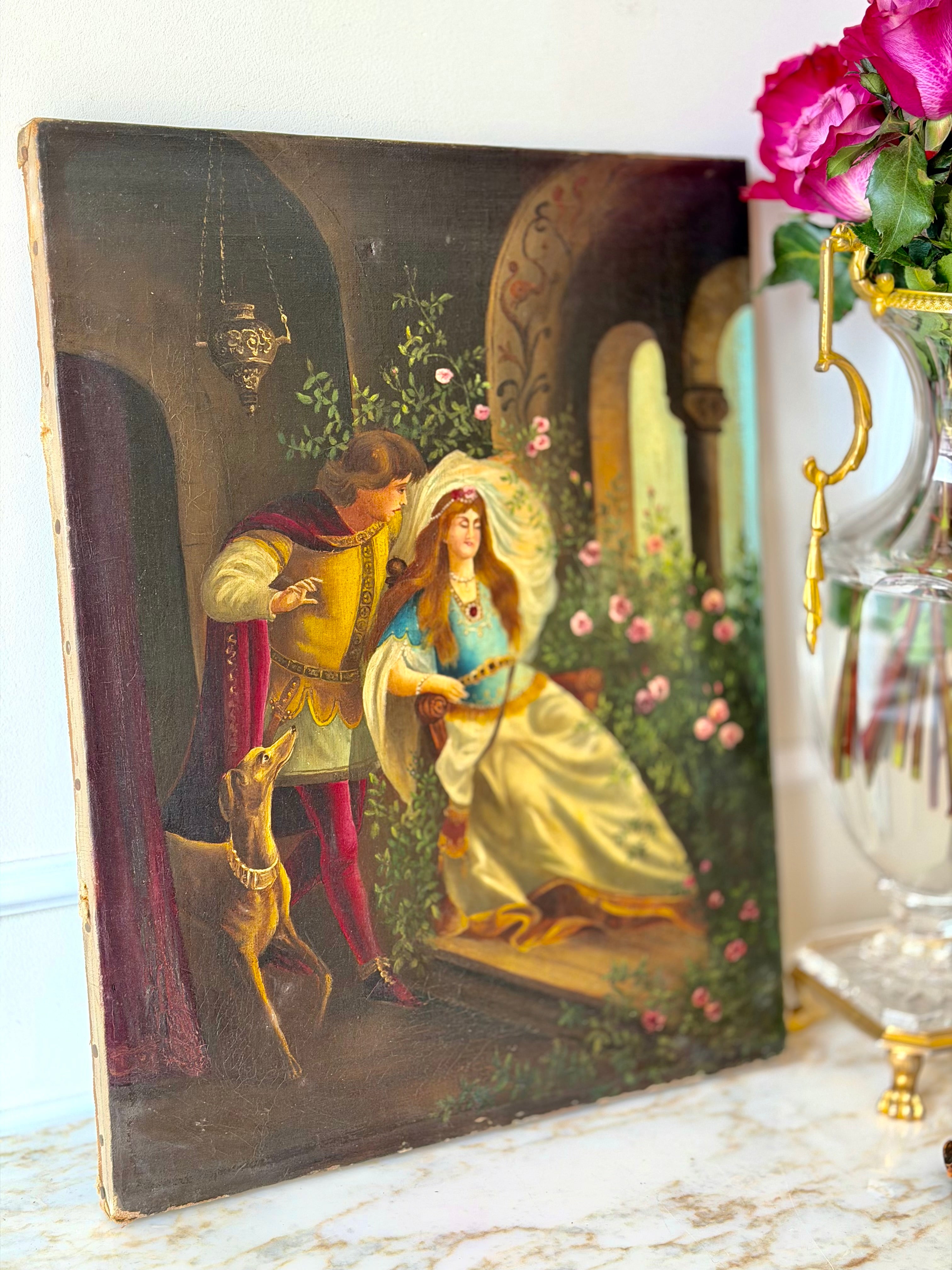 Late 19th Century Romantic Courtship Oil Painting