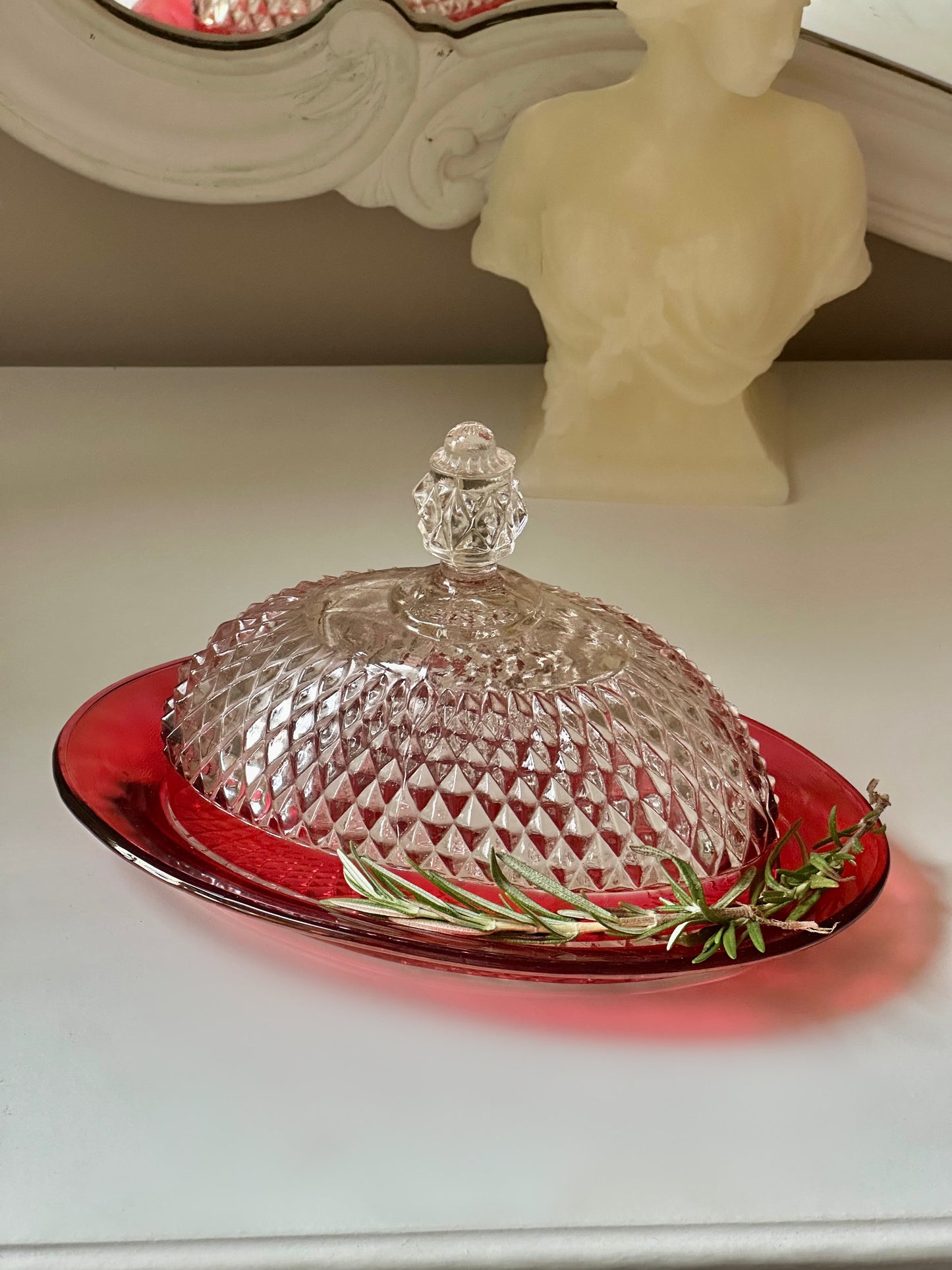 Cranberry Glass Butter Keeper