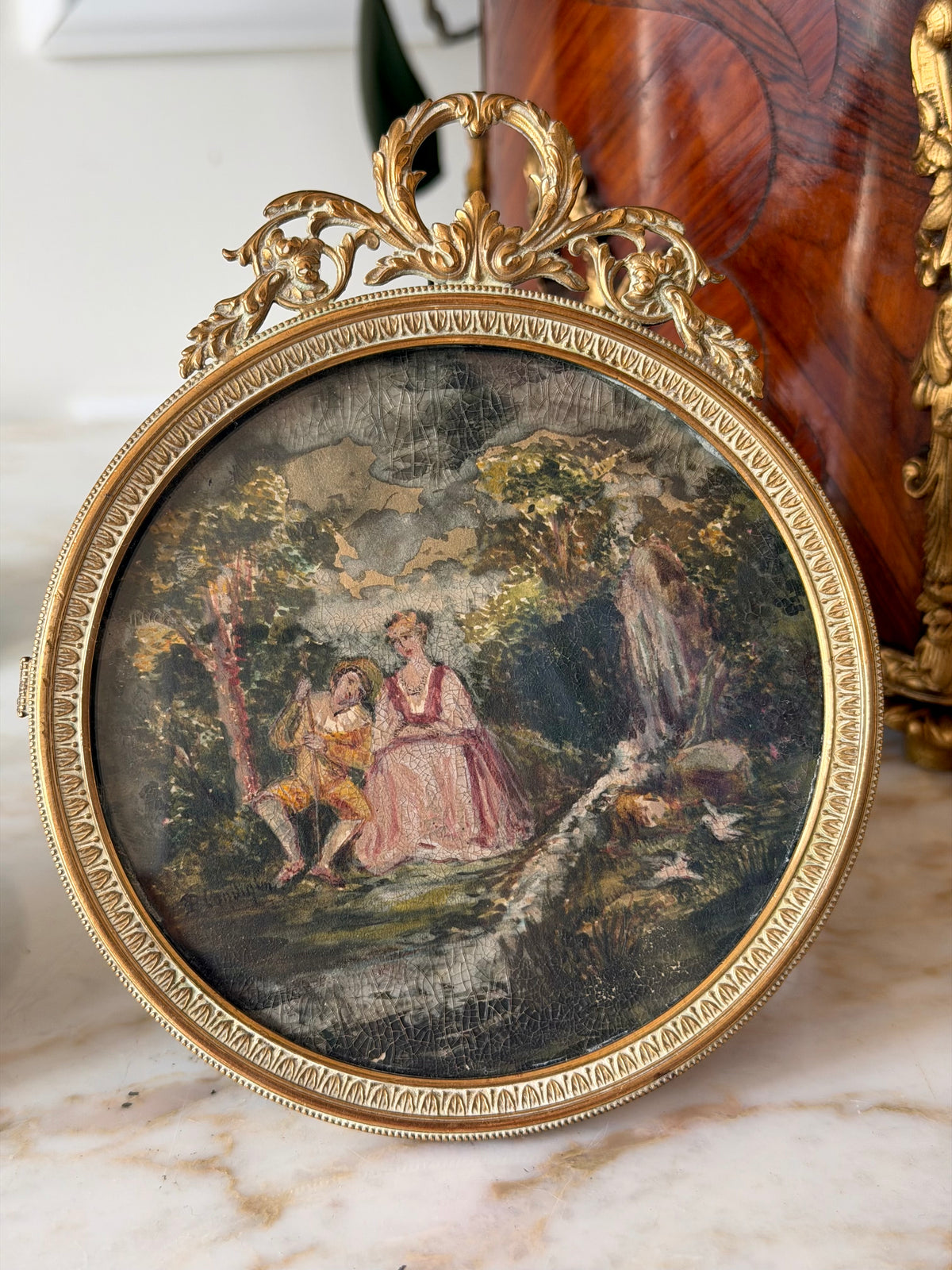 Pair of Gilt Bronze Framed Courting Scenes