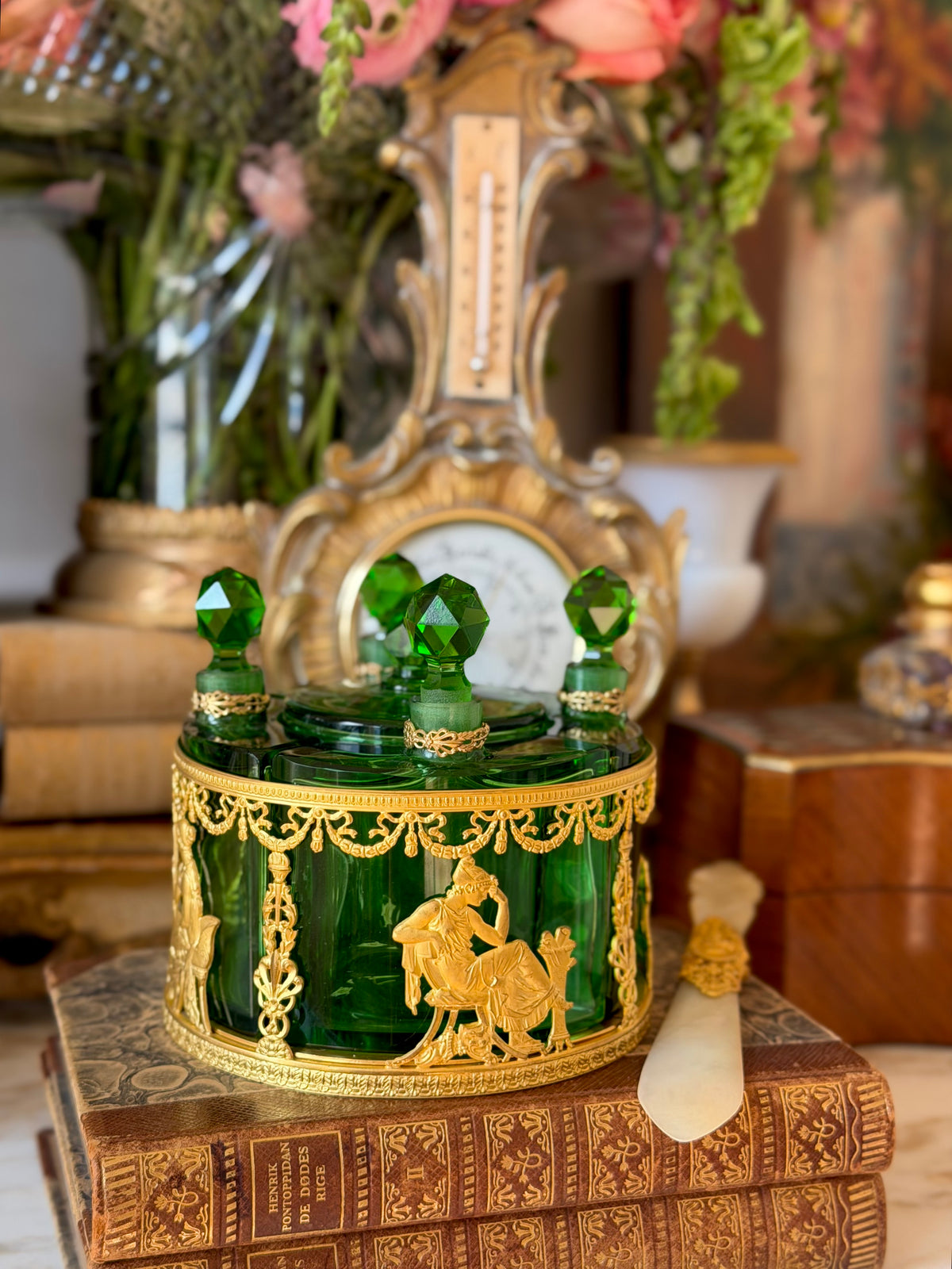 Napoleon III Emerald Crystal & Gilt Bronze Scent Casket