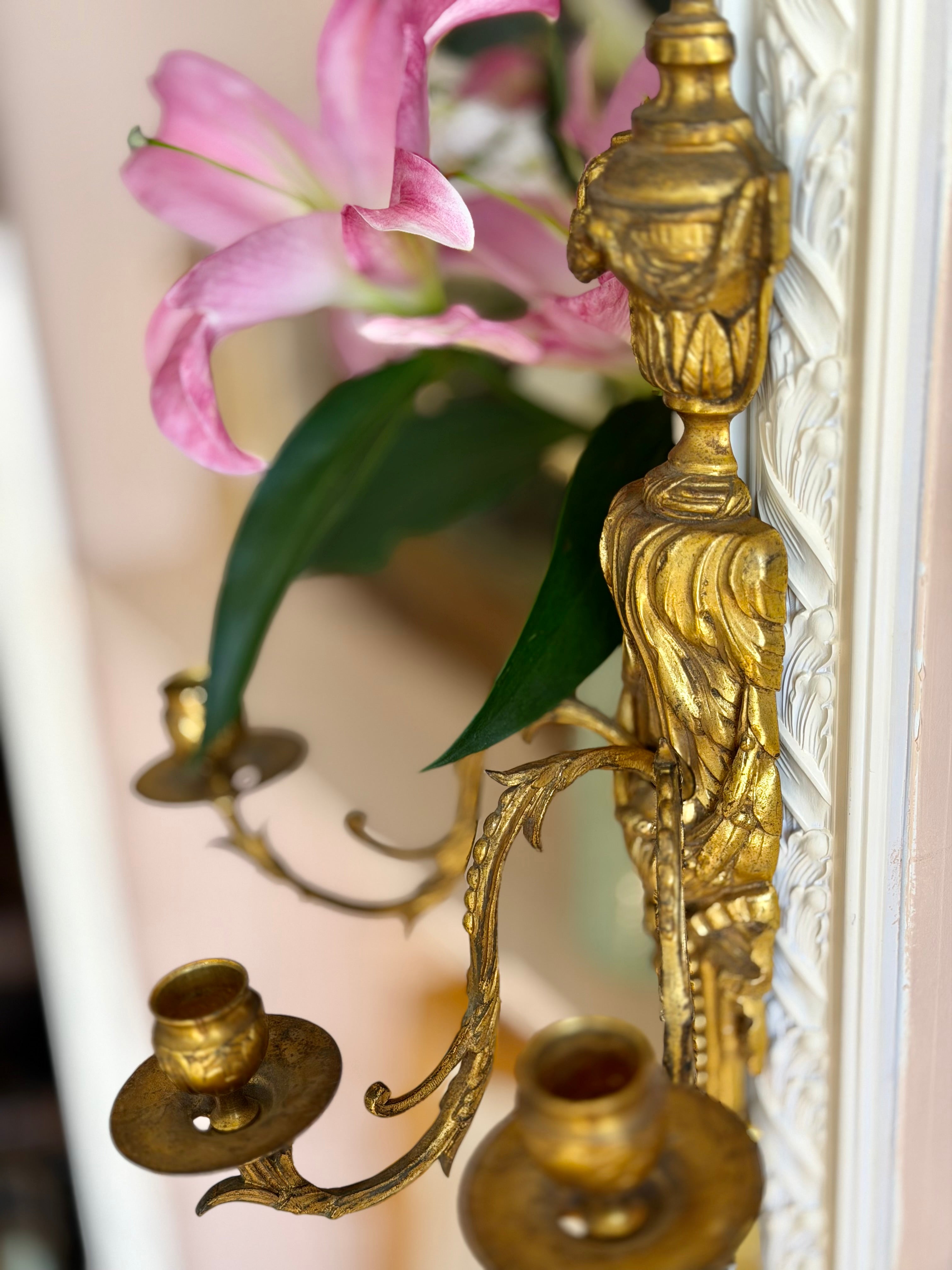 Louis XVI Style Gilt Brass Wall Sconces