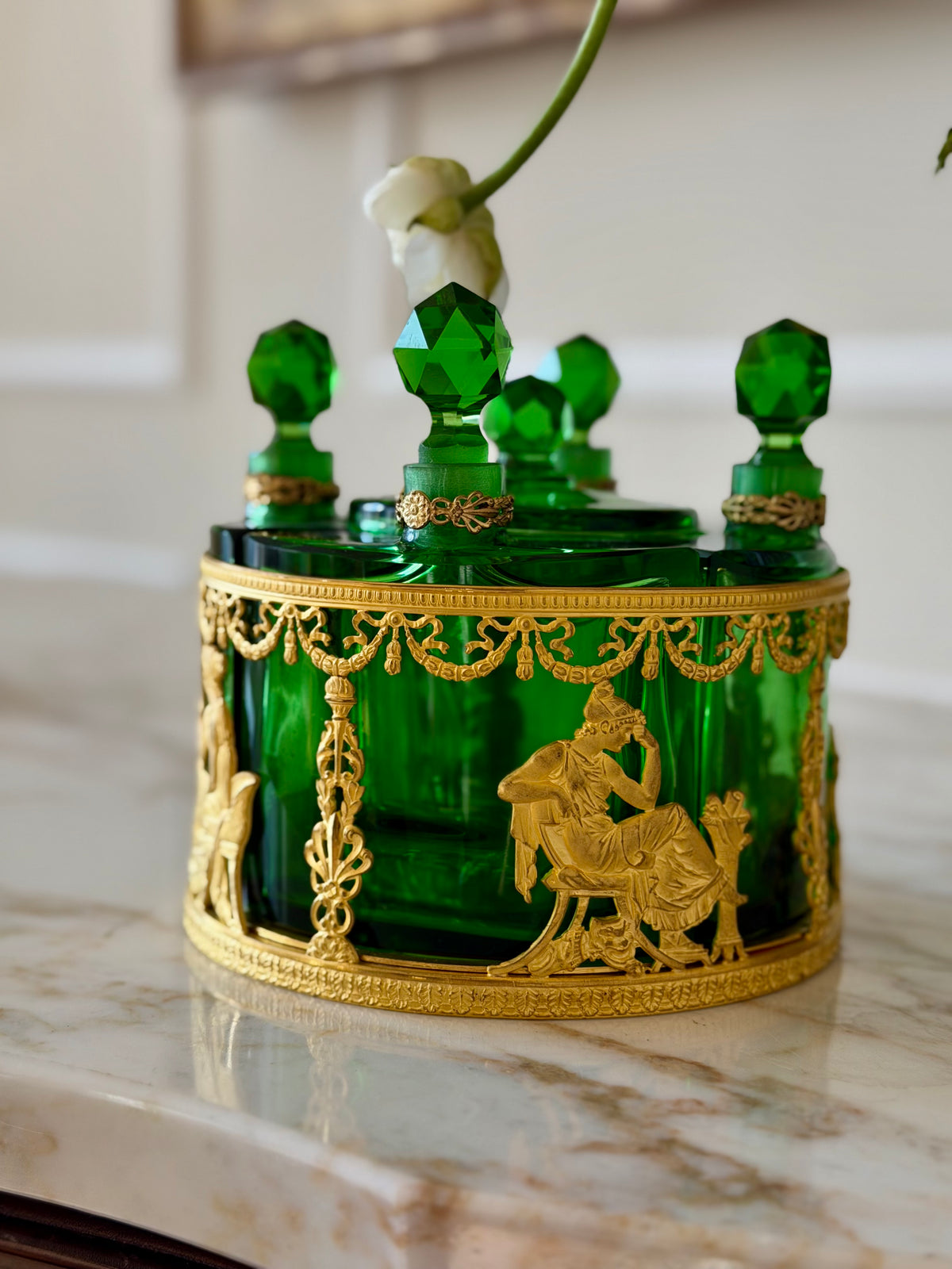 Napoleon III Emerald Crystal & Gilt Bronze Scent Casket