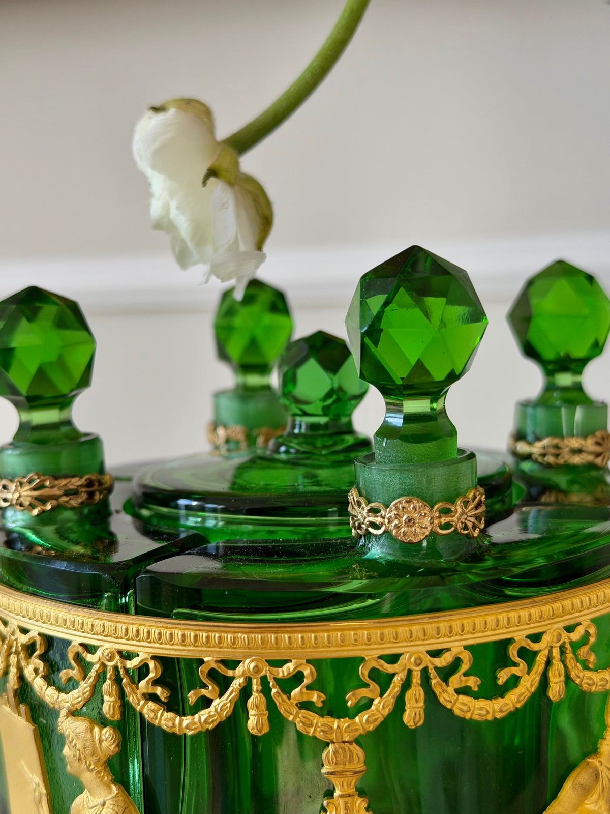 Napoleon III Emerald Crystal & Gilt Bronze Scent Casket