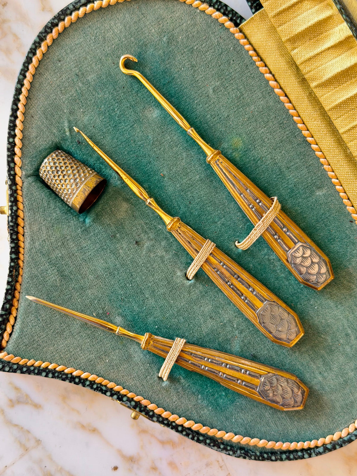 Shagreen Embroidery Étui with Gilt Tools & Mercury Mirror