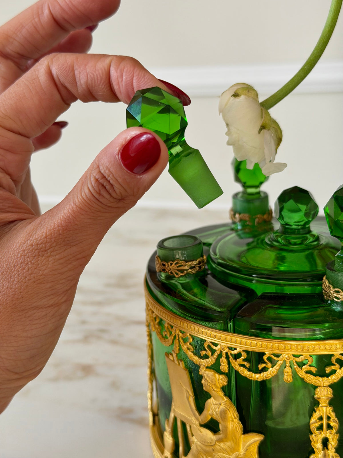 Napoleon III Emerald Crystal & Gilt Bronze Scent Casket