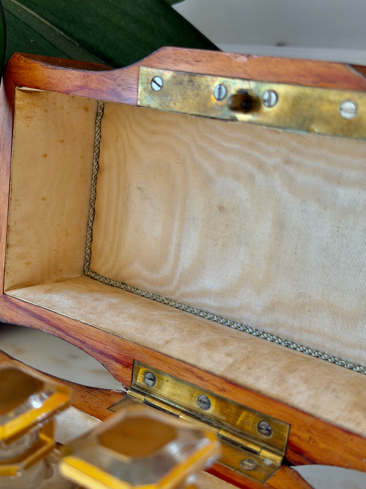 Marquetry Scent Casket with Mother-of-Pearl Inlay & Crystal Bottles