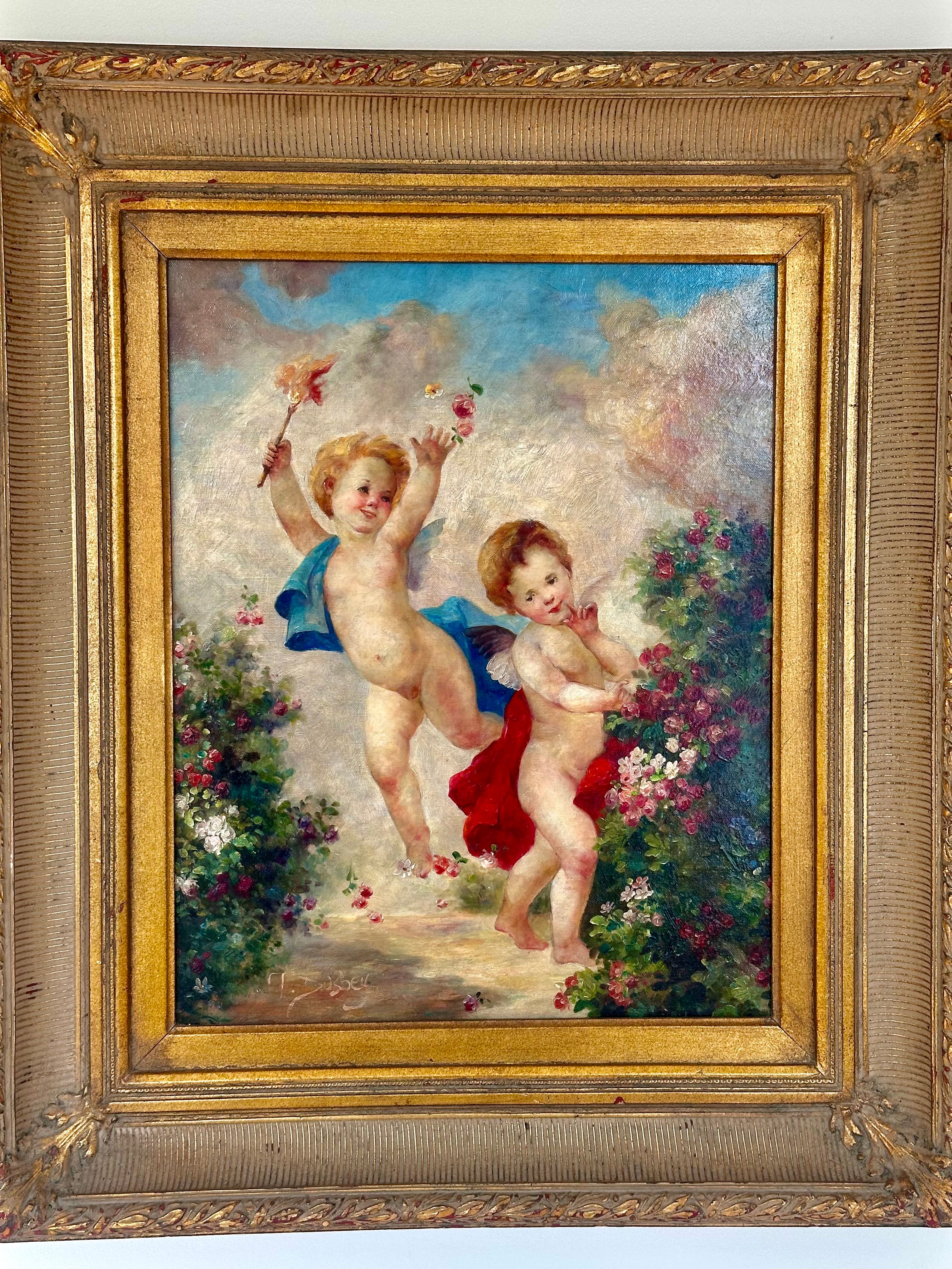 Playful Cherubs Oil on Canvas