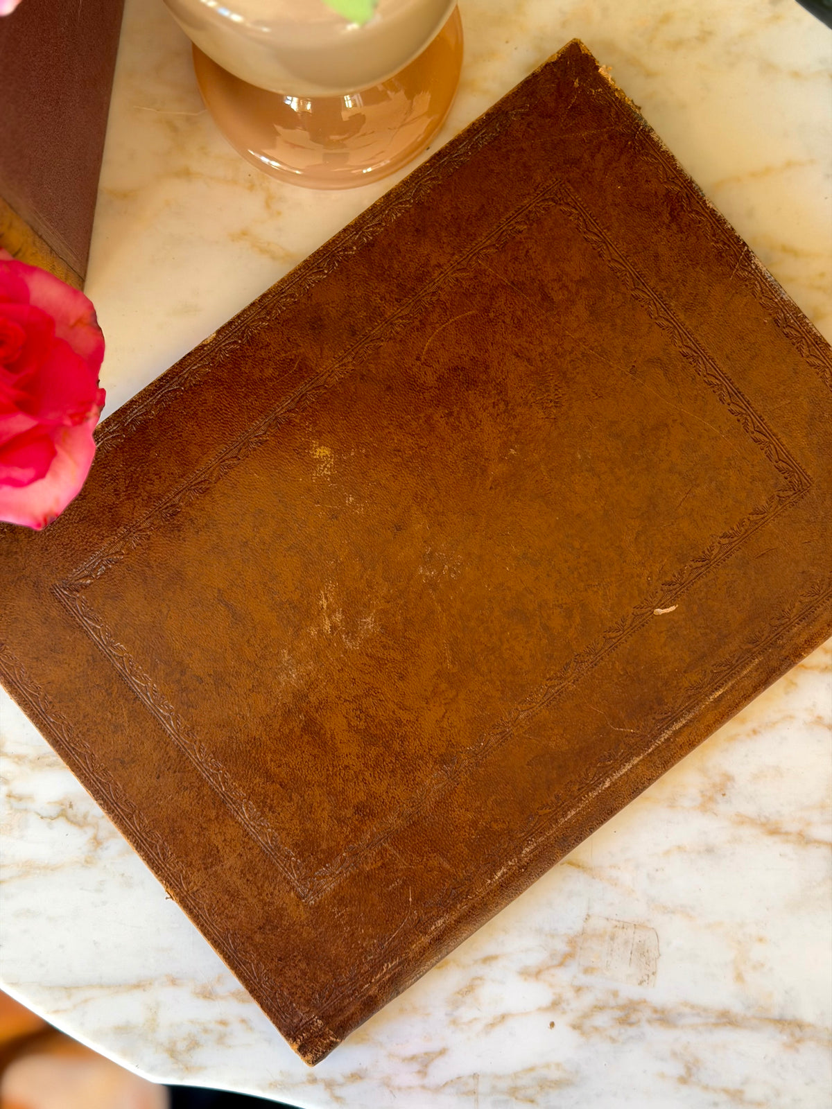 Leather Writing Desk Blotter Folder with Gilt Crest & Border