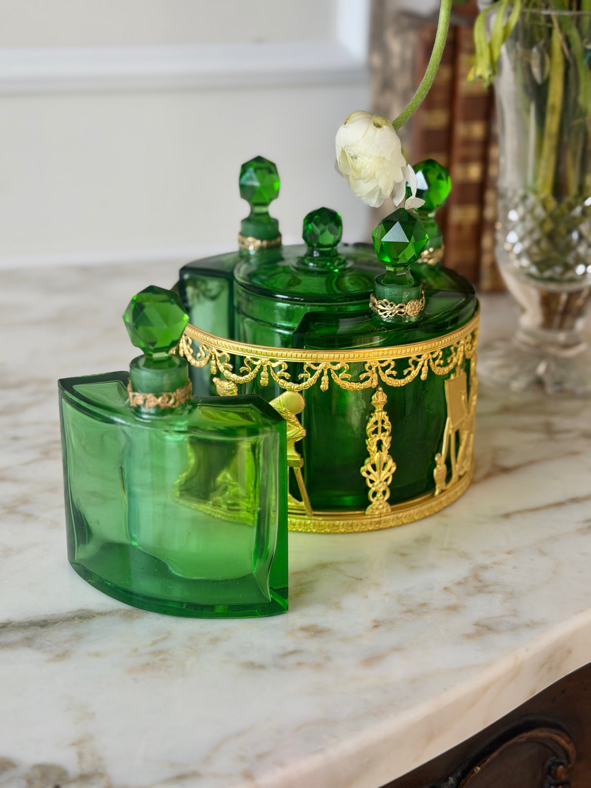Napoleon III Emerald Crystal & Gilt Bronze Scent Casket