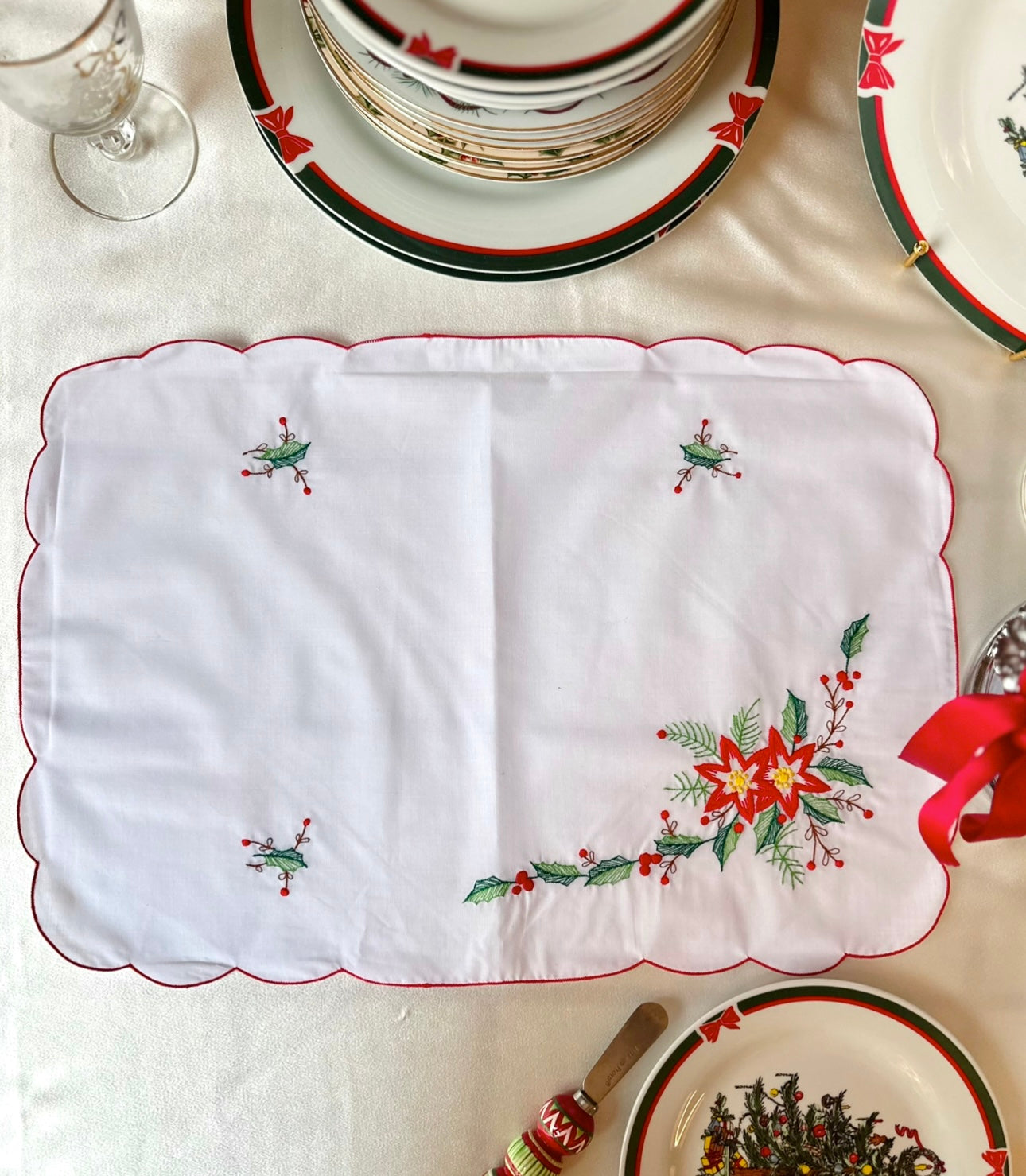 Royal Poinsettia Embroidered Placemats